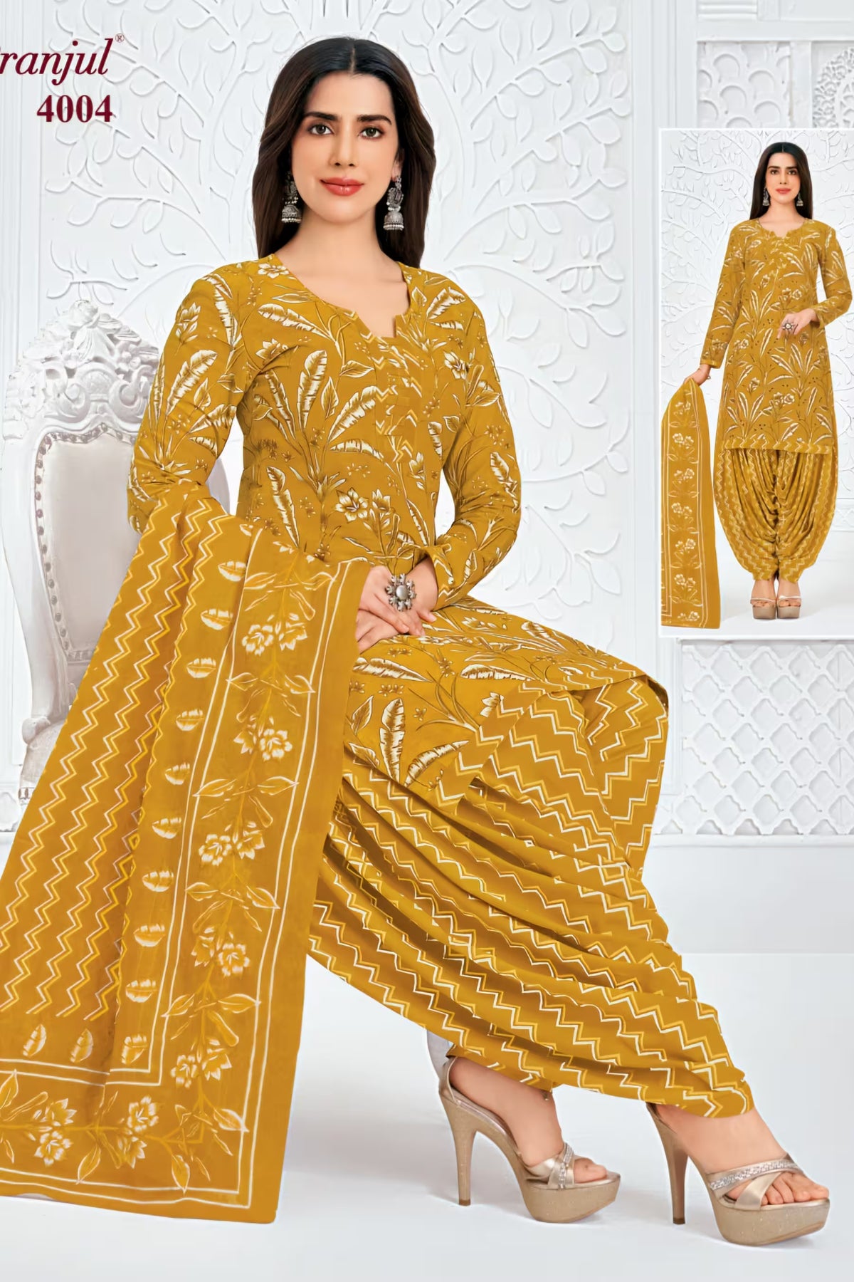 Pranjul - Cotton Printed Readymade Salwar Suit With Patiala Pant and Dupatta - P4004 Main image
