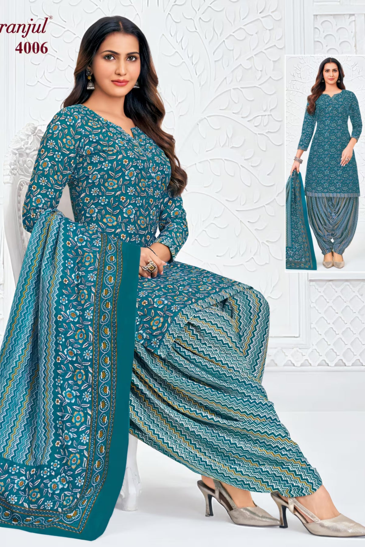 Pranjul - Cotton Printed Readymade Salwar Suit With Patiala Pant and Dupatta - P4006 Main image