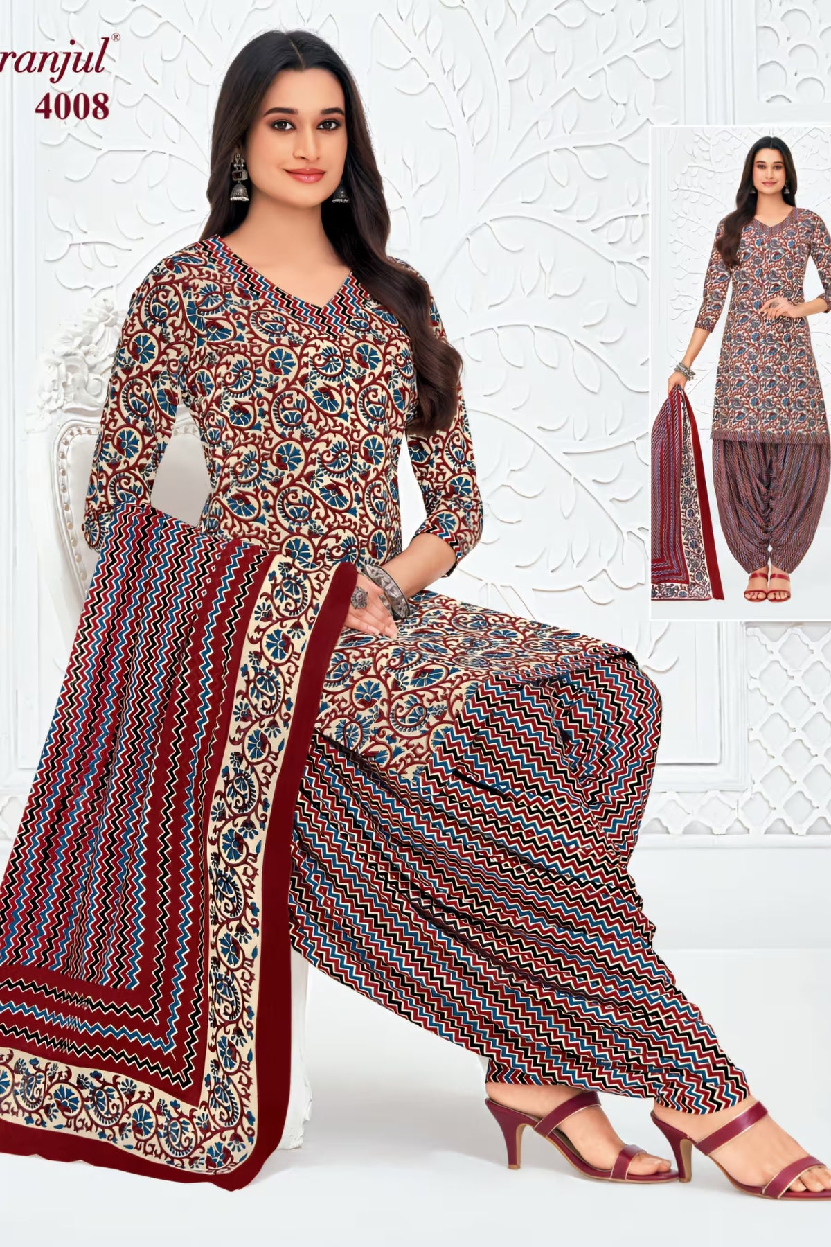 Pranjul - Cotton Printed Readymade Salwar Suit With Patiala Pant and Dupatta - P4008 Main image