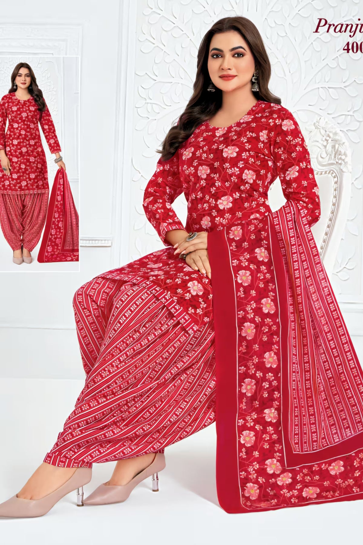 Pranjul - Cotton Printed Readymade Salwar Suit With Patiala Pant and Dupatta - P4009 Main image