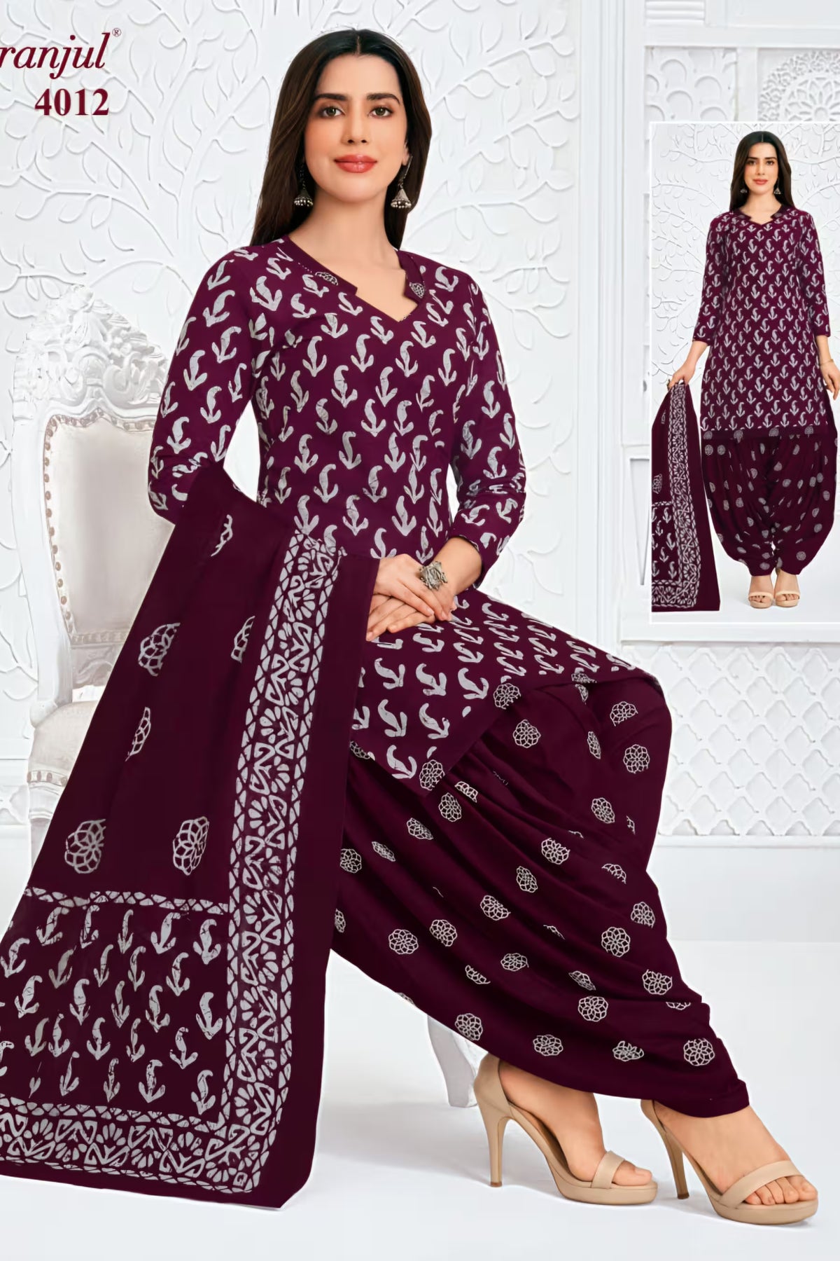 Pranjul - Cotton Printed Readymade Salwar Suit With Patiala Pant and Dupatta - P4012 Main image