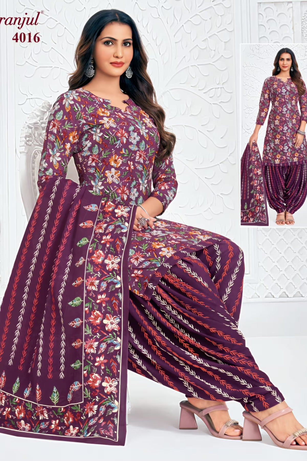 Pranjul - Cotton Printed Readymade Salwar Suit With Patiala Pant and Dupatta - P4016 Main image