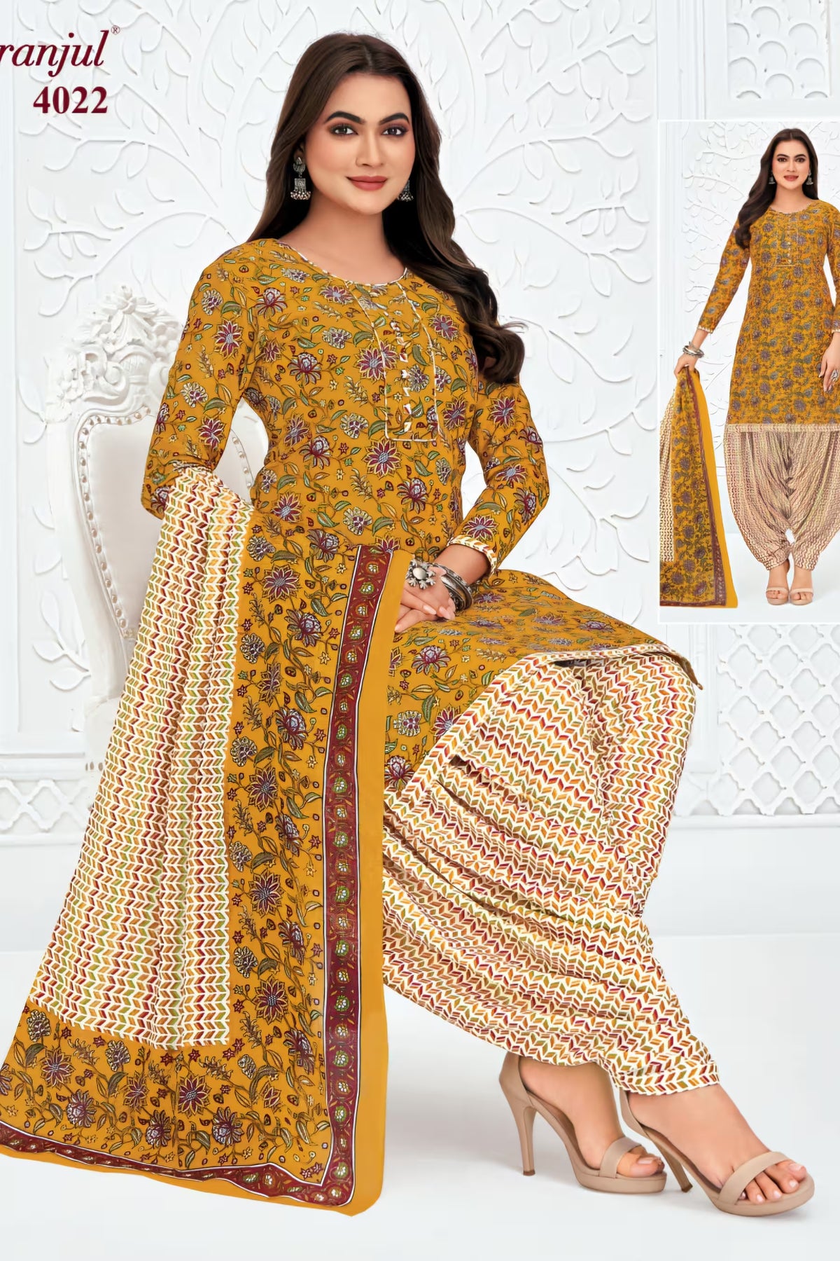 Pranjul - Cotton Printed Readymade Salwar Suit With Patiala Pant and Dupatta - P4022