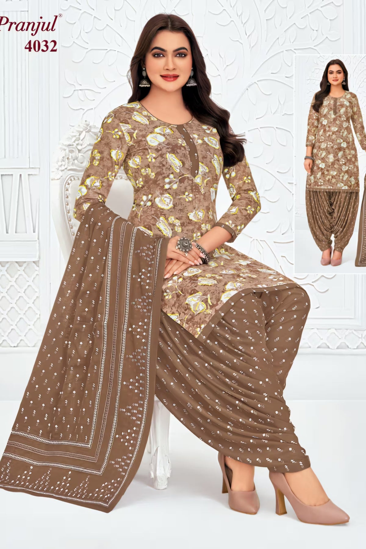 Pranjul - Cotton Printed Readymade Salwar Suit With Patiala Pant and Dupatta - P4032