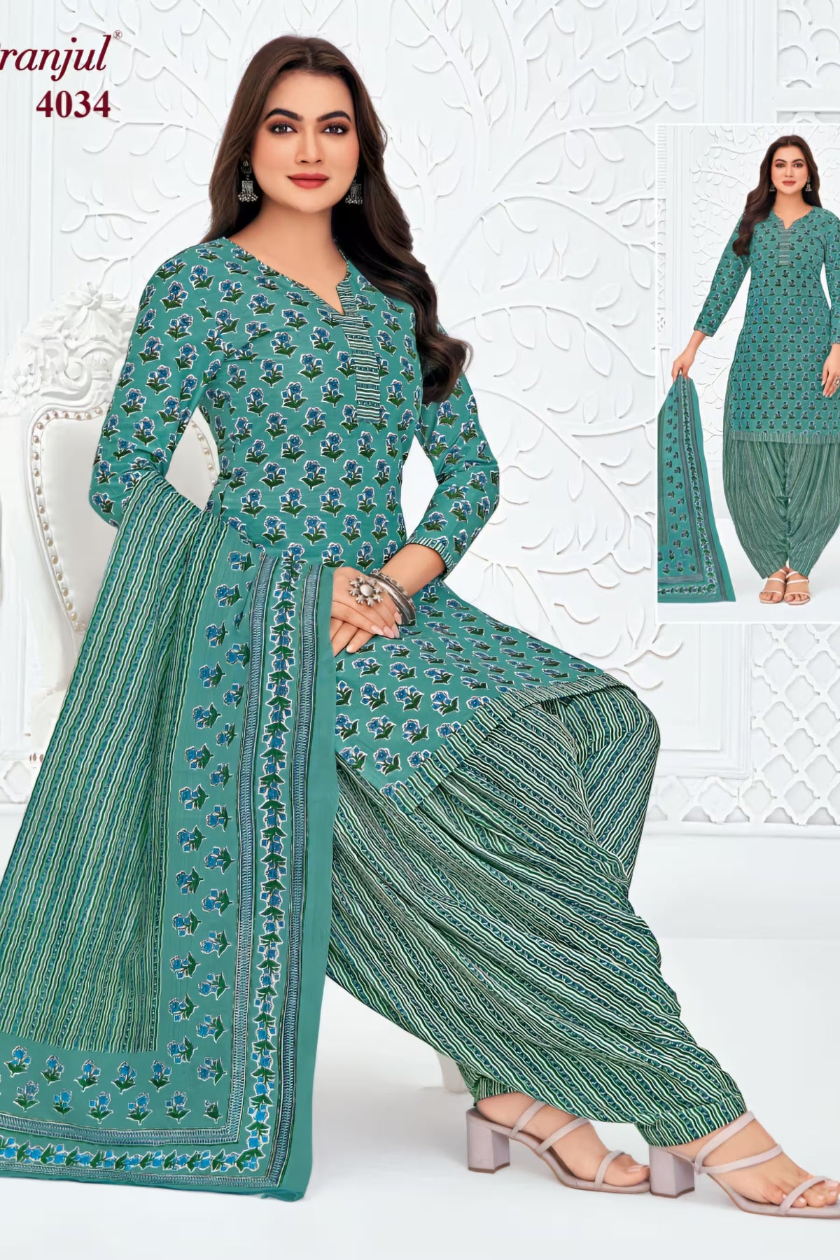 Pranjul - Cotton Printed Readymade Salwar Suit With Patiala Pant and Dupatta - P4034 Main image