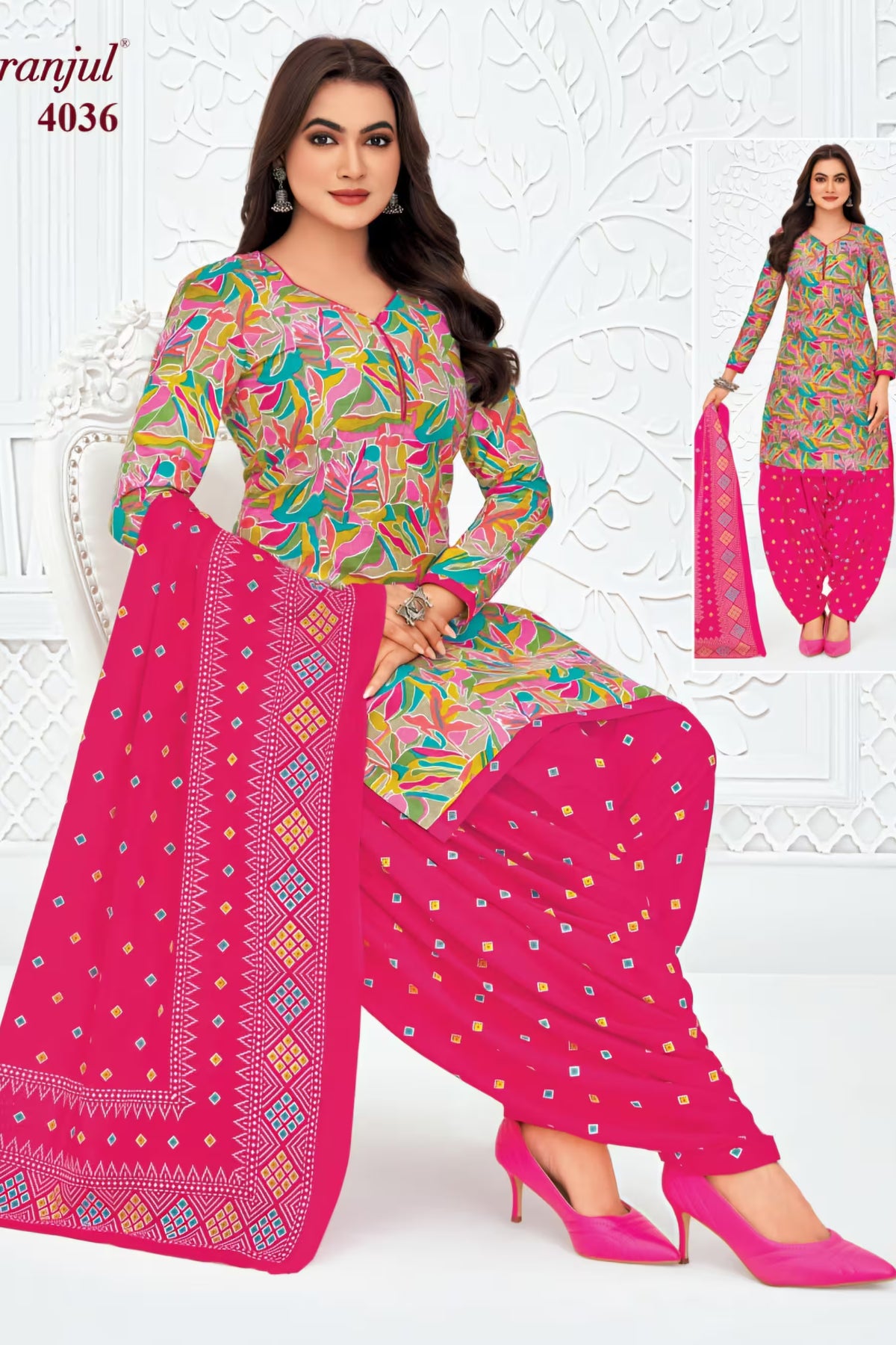 Pranjul - Cotton Printed Readymade Salwar Suit With Patiala Pant and Dupatta - P4036