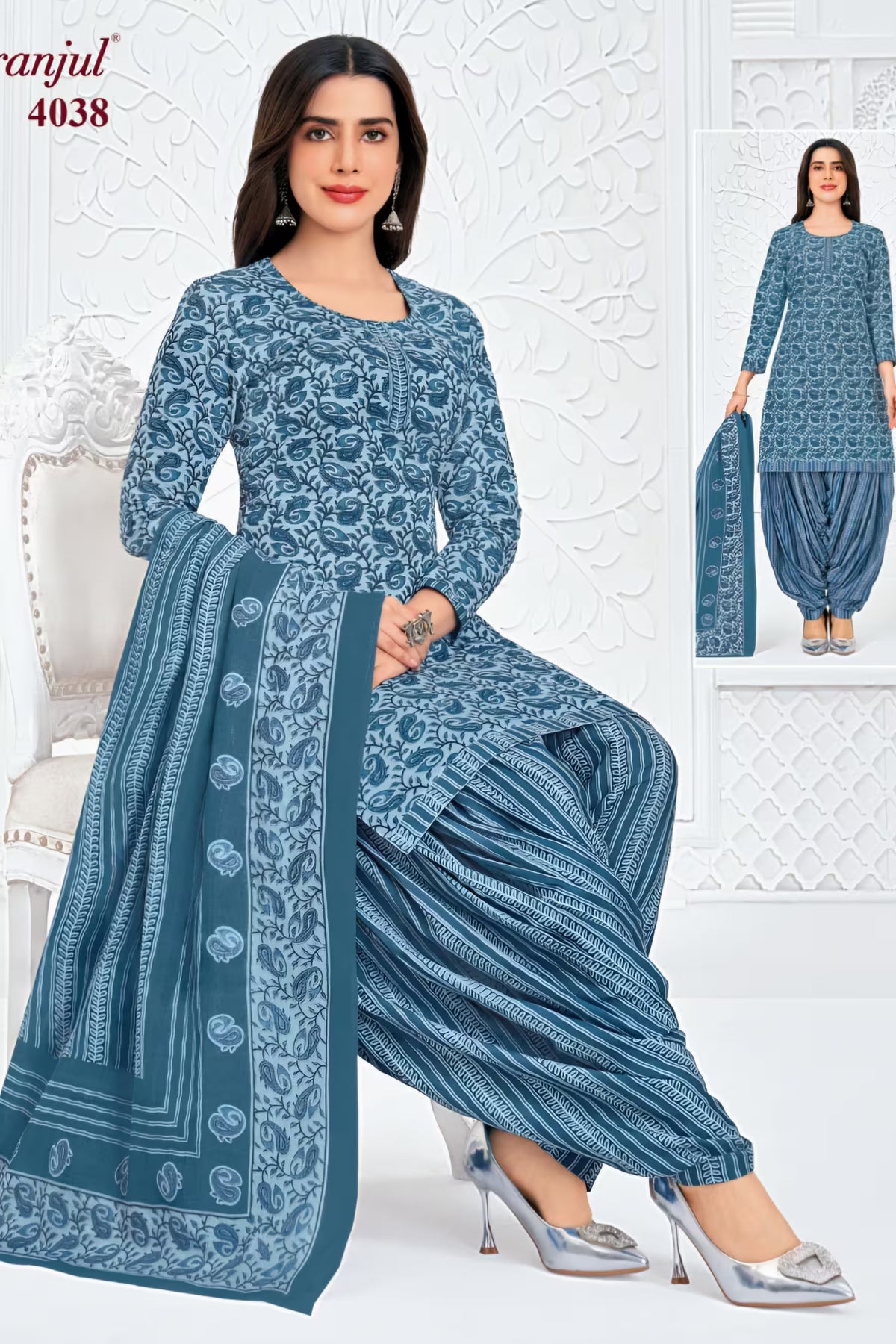 Pranjul - Cotton Printed Readymade Salwar Suit With Patiala Pant and Dupatta - P4038 Main image