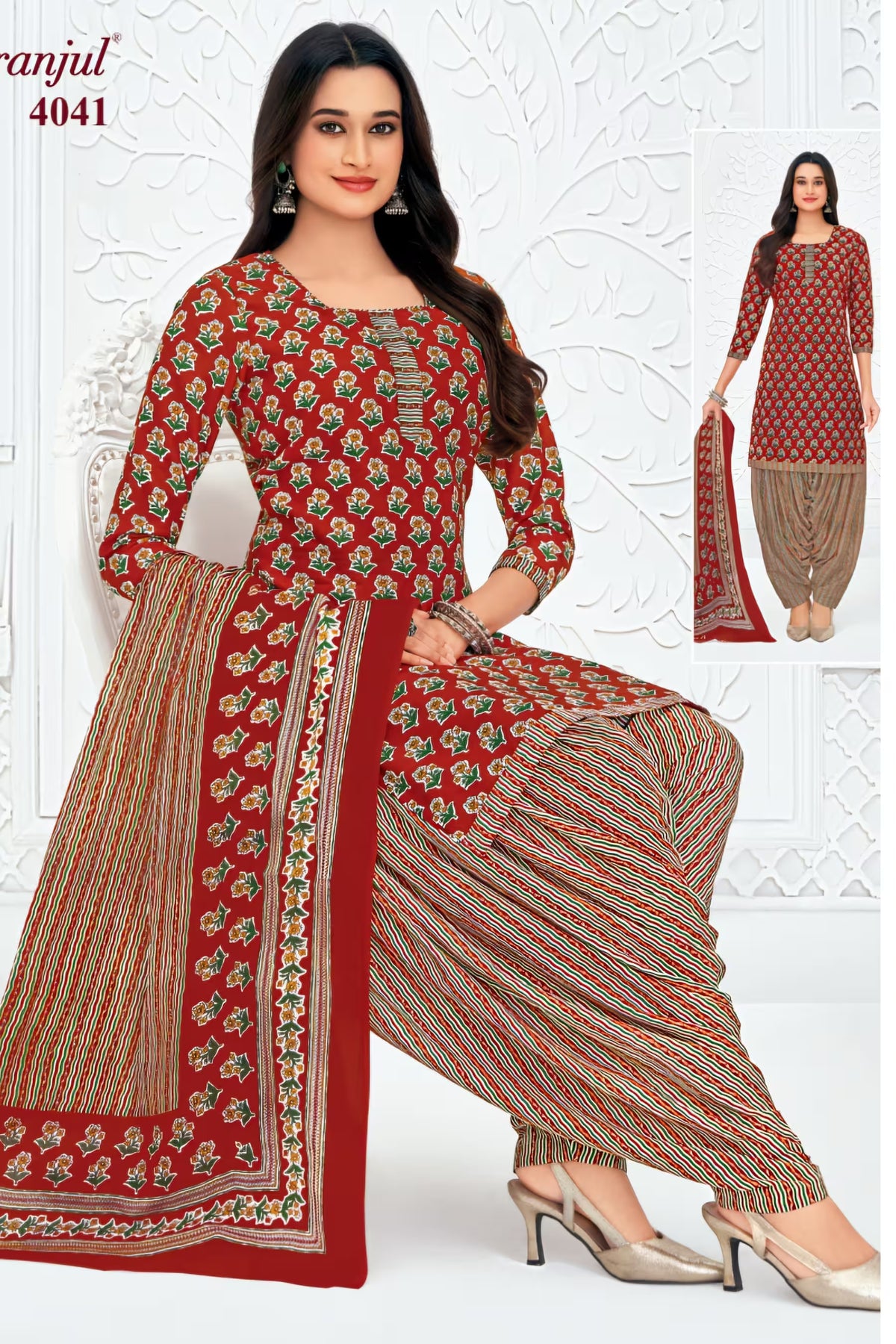Pranjul - Cotton Printed Readymade Salwar Suit With Patiala Pant and Dupatta - P4041