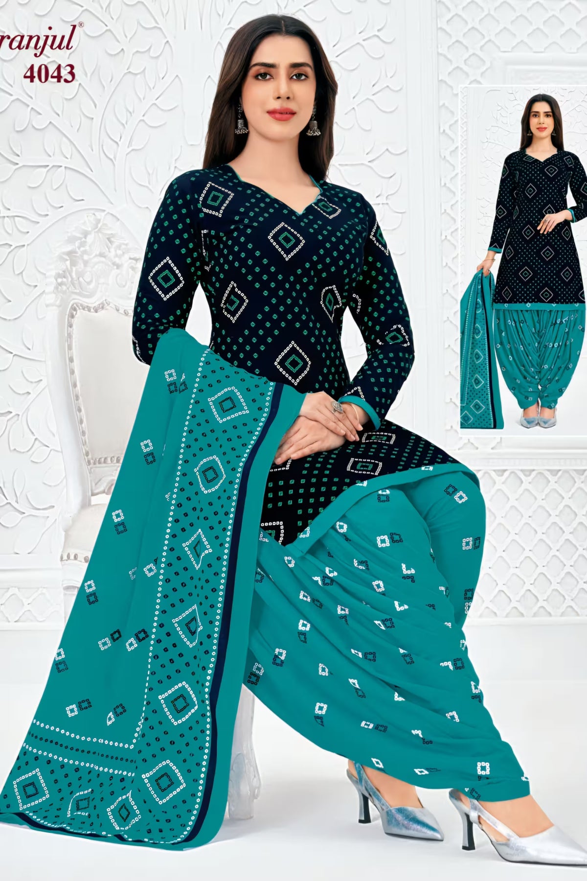 Pranjul - Cotton Printed Readymade Salwar Suit With Patiala Pant and Dupatta - P4043