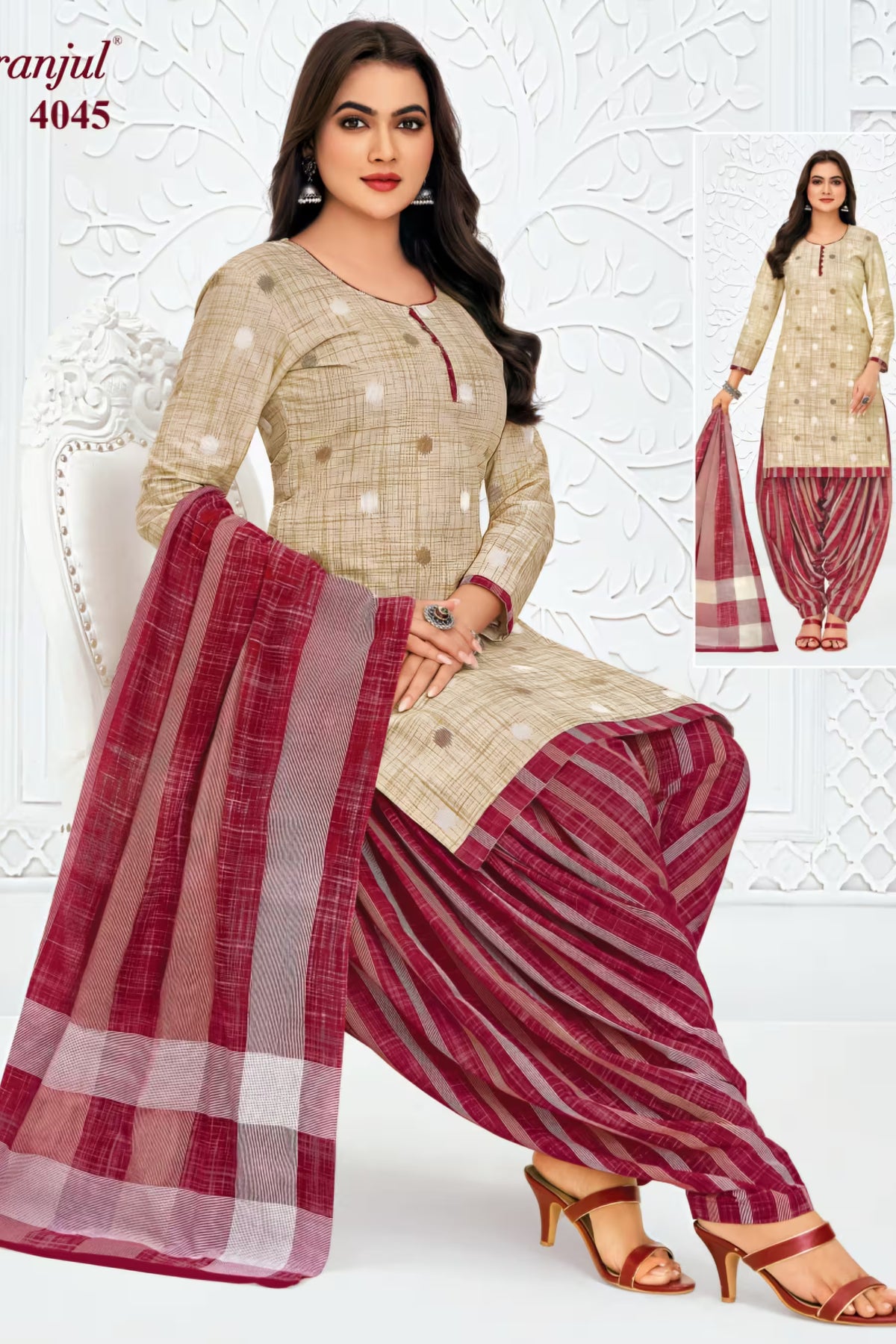 Pranjul - Cotton Printed Readymade Salwar Suit With Patiala Pant and Dupatta - P4045