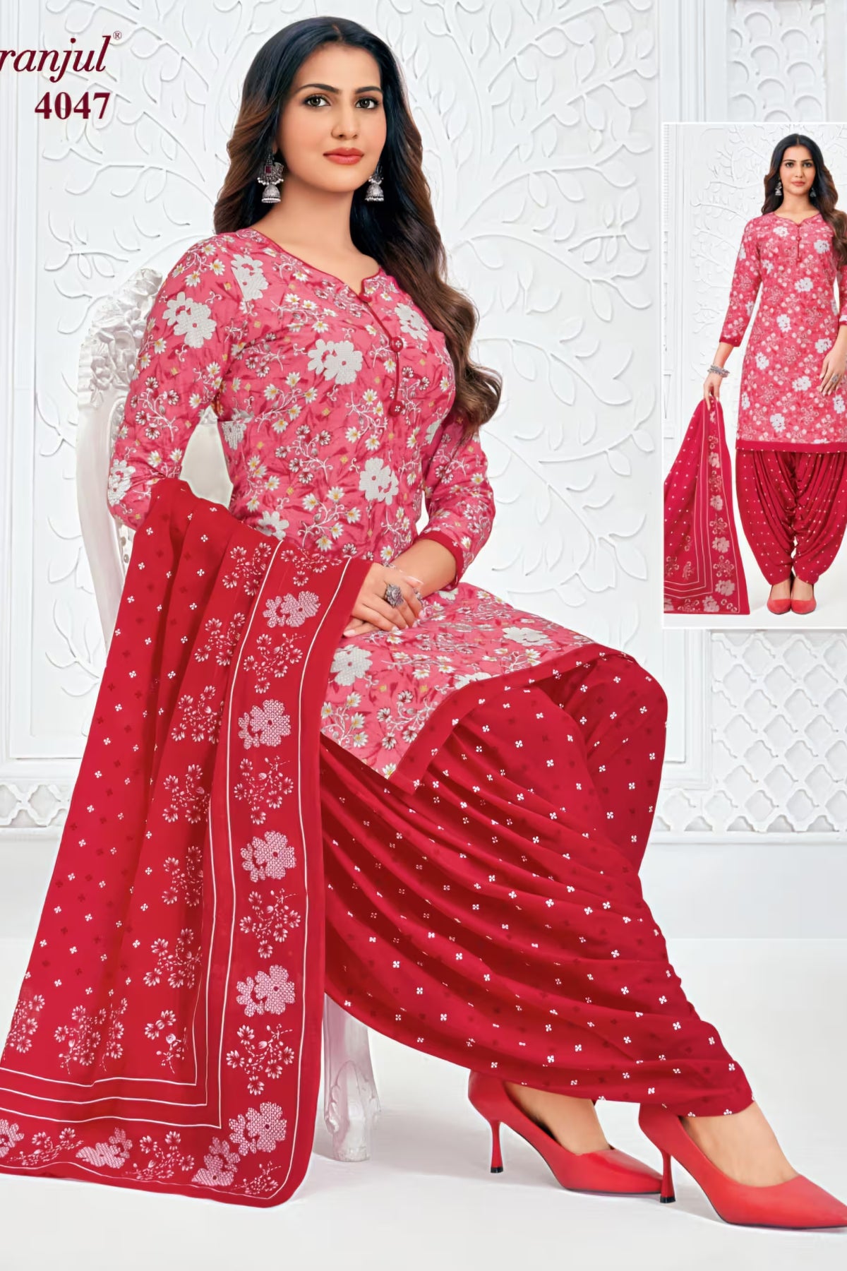 Pranjul - Cotton Printed Readymade Salwar Suit With Patiala Pant and Dupatta - P4047 Main image