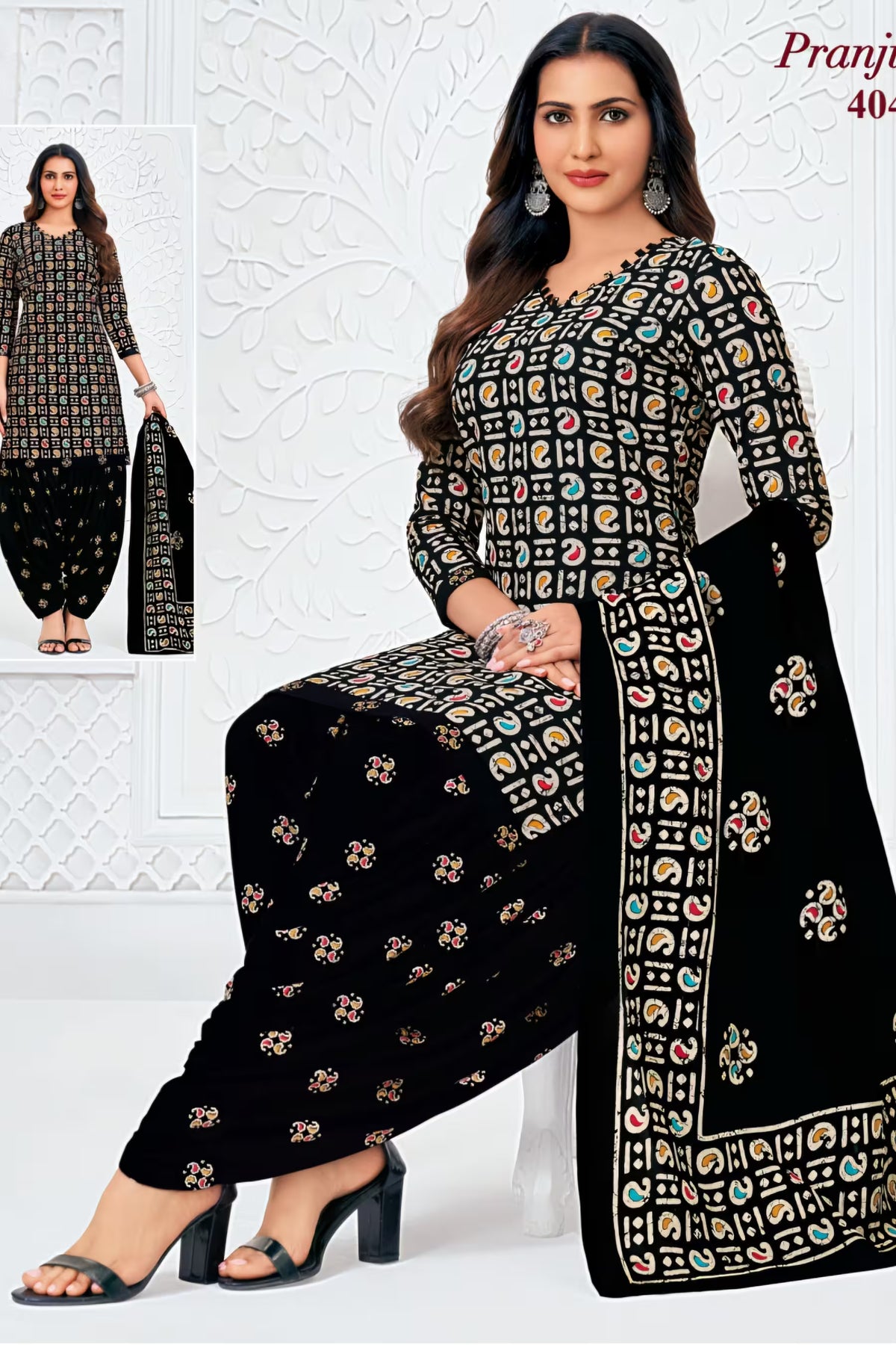 Pranjul - Cotton Printed Readymade Salwar Suit With Patiala Pant and Dupatta - P4048