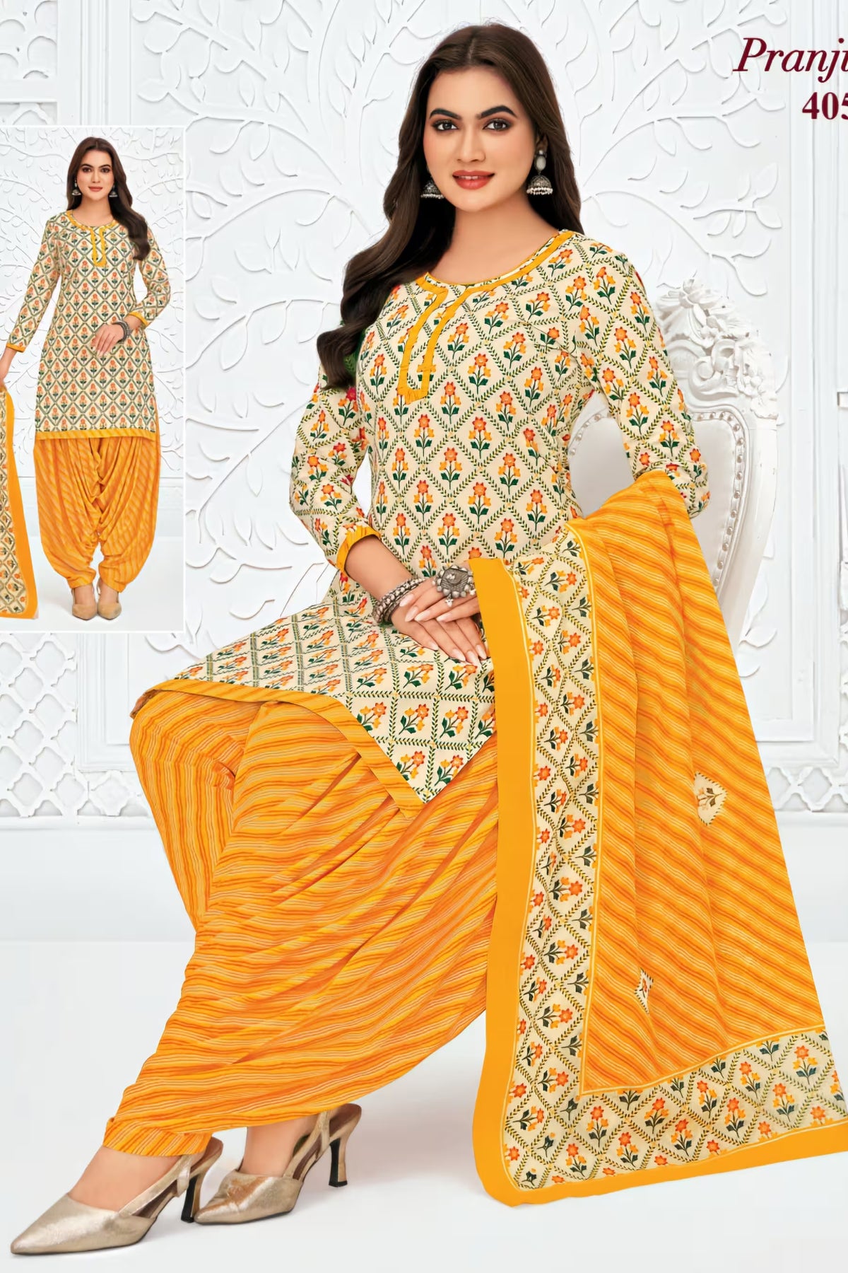 Pranjul - Cotton Printed Readymade Salwar Suit With Patiala Pant and Dupatta - P4052