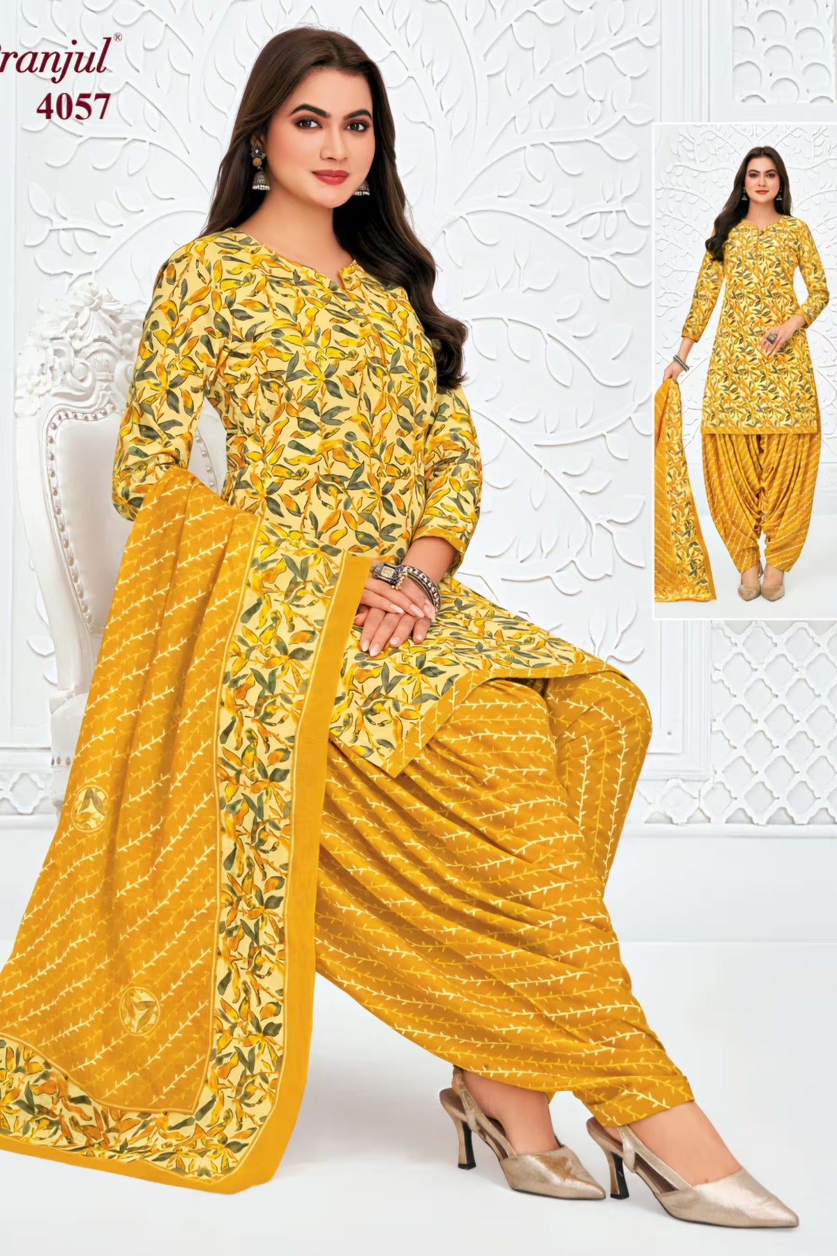 Pranjul - Cotton Printed Readymade Salwar Suit With Patiala Pant and Dupatta - P4057 Main image