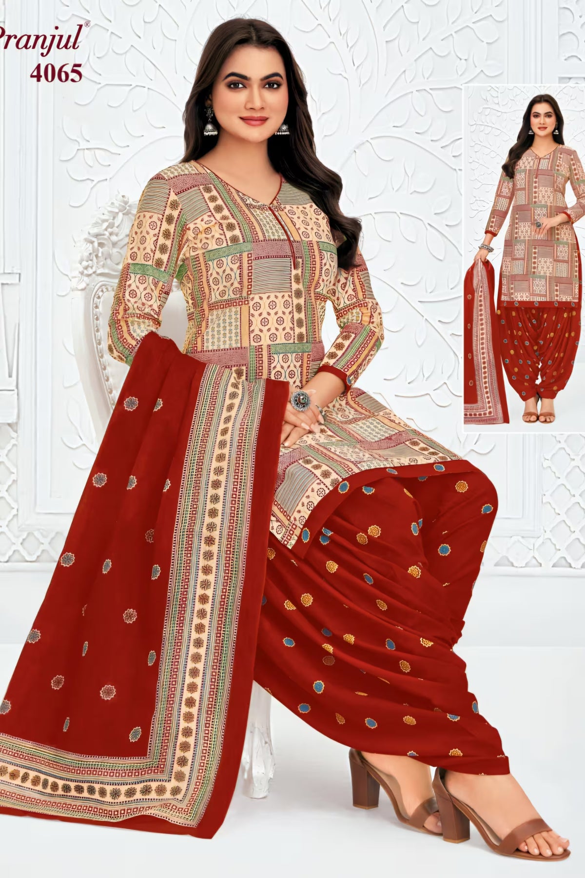 Pranjul - Cotton Printed Readymade Salwar Suit With Patiala Pant and Dupatta - P4065