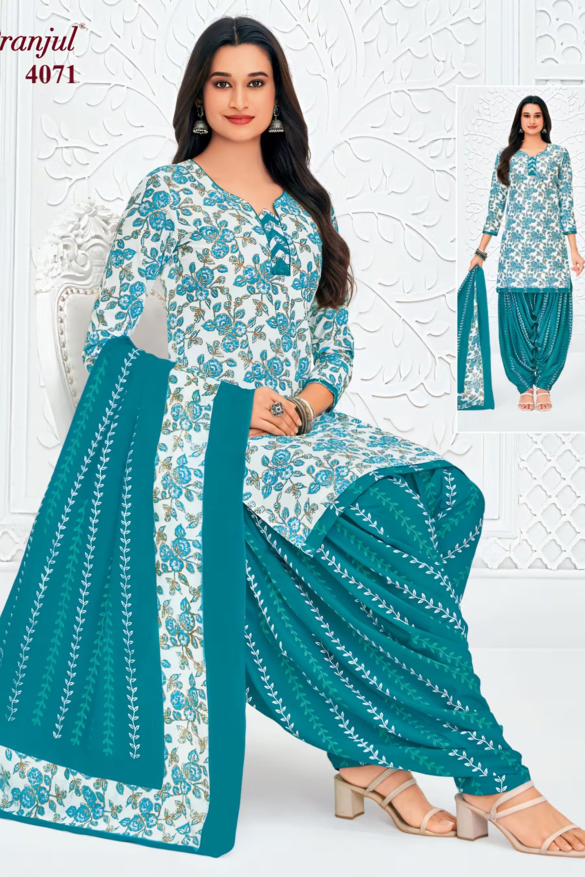 Pranjul - Cotton Printed Readymade Salwar Suit With Patiala Pant and Dupatta - P4071 Main image
