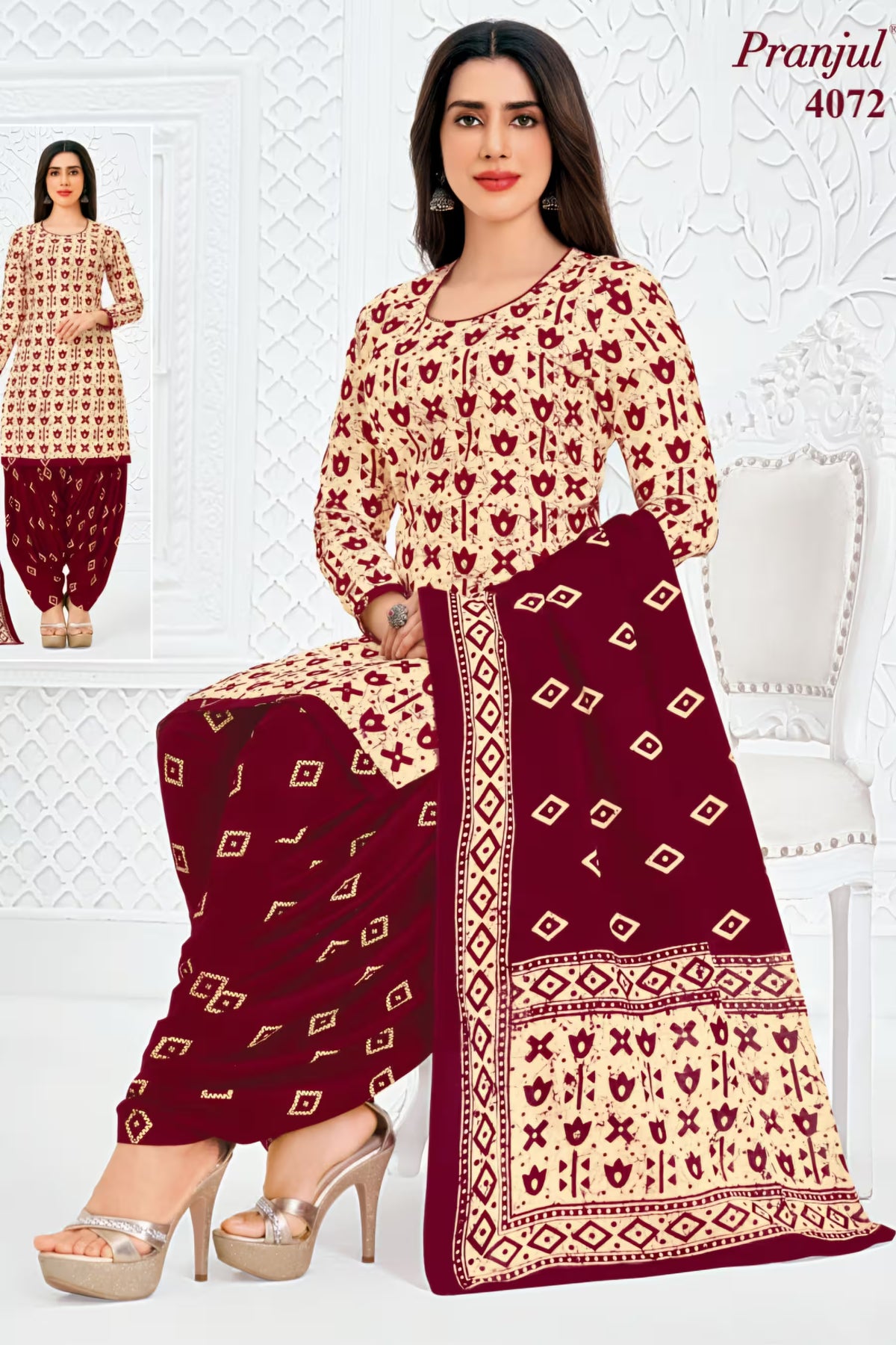 Pranjul - Cotton Printed Readymade Salwar Suit With Patiala Pant and Dupatta - P4072 Main image