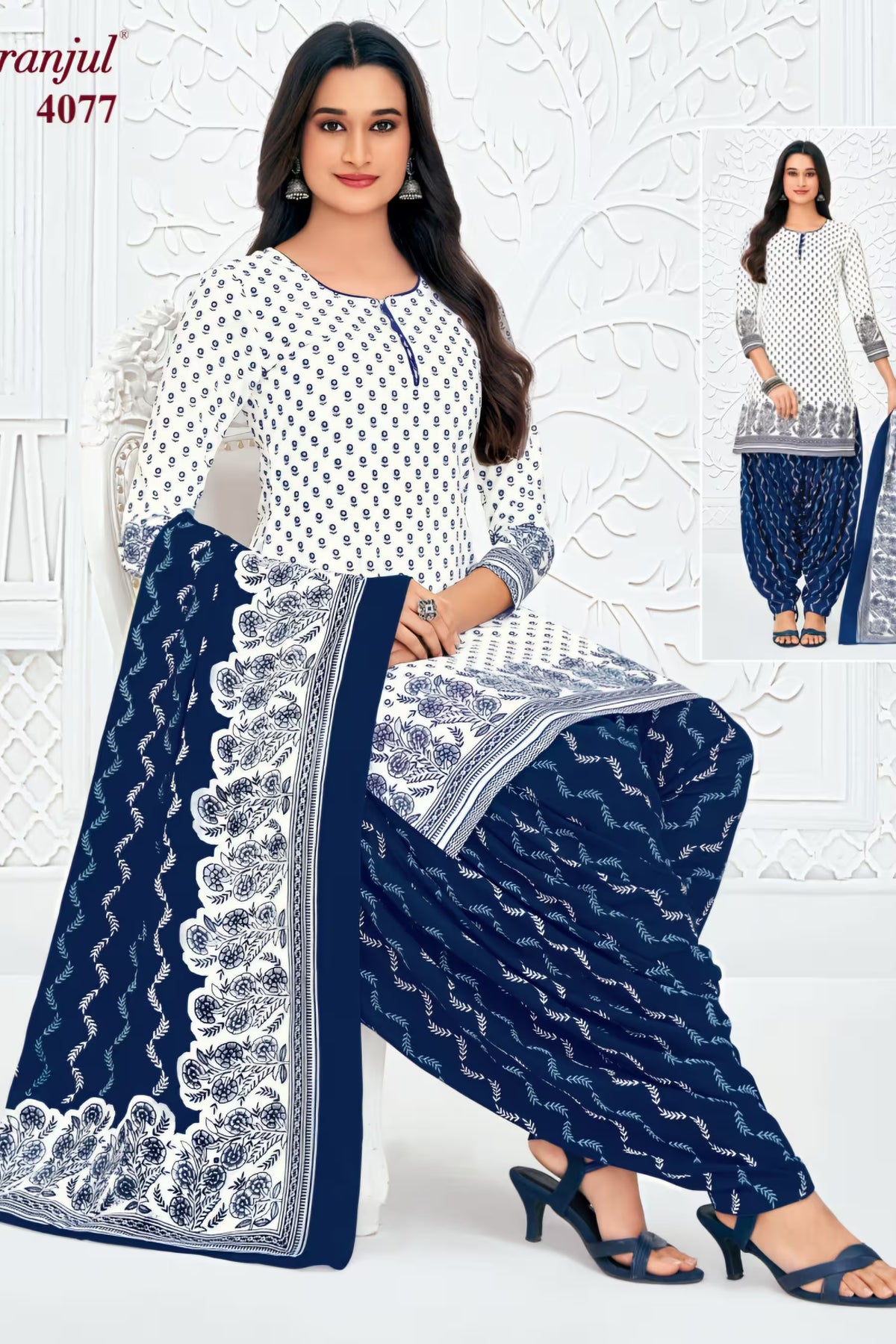 Pranjul - Cotton Printed Readymade Salwar Suit With Patiala Pant and Dupatta - P4077