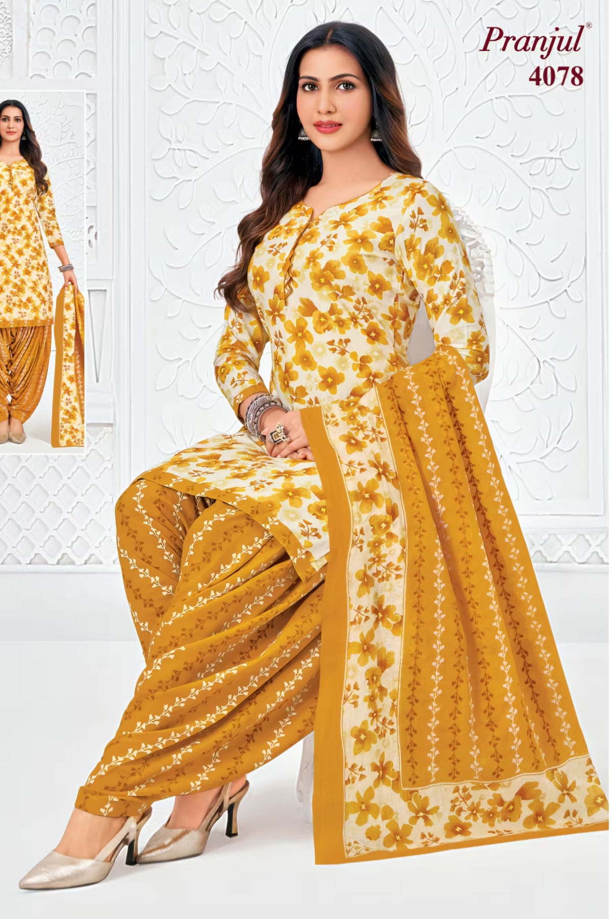 Pranjul - Cotton Printed Readymade Salwar Suit With Patiala Pant and Dupatta - P4078 Main image