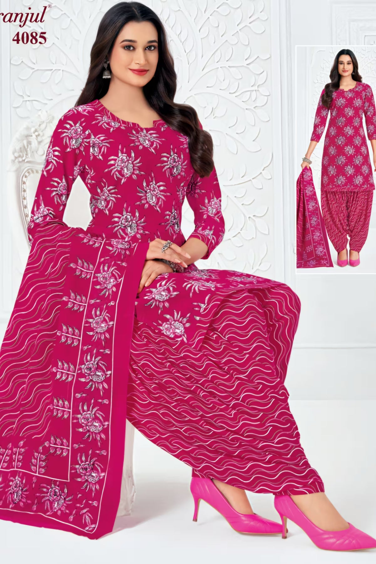 Pranjul - Cotton Printed Readymade Salwar Suit With Patiala Pant and Dupatta - P4085