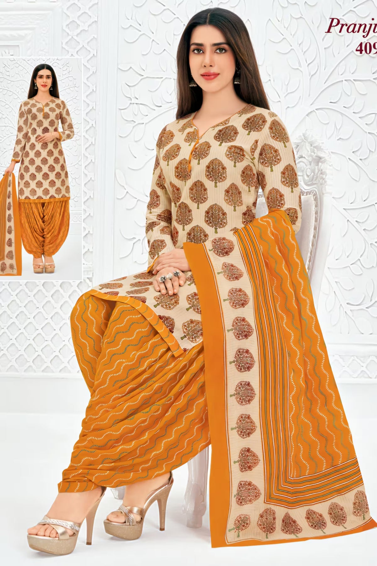 Pranjul - Cotton Printed Readymade Salwar Suit With Patiala Pant and Dupatta - P4090