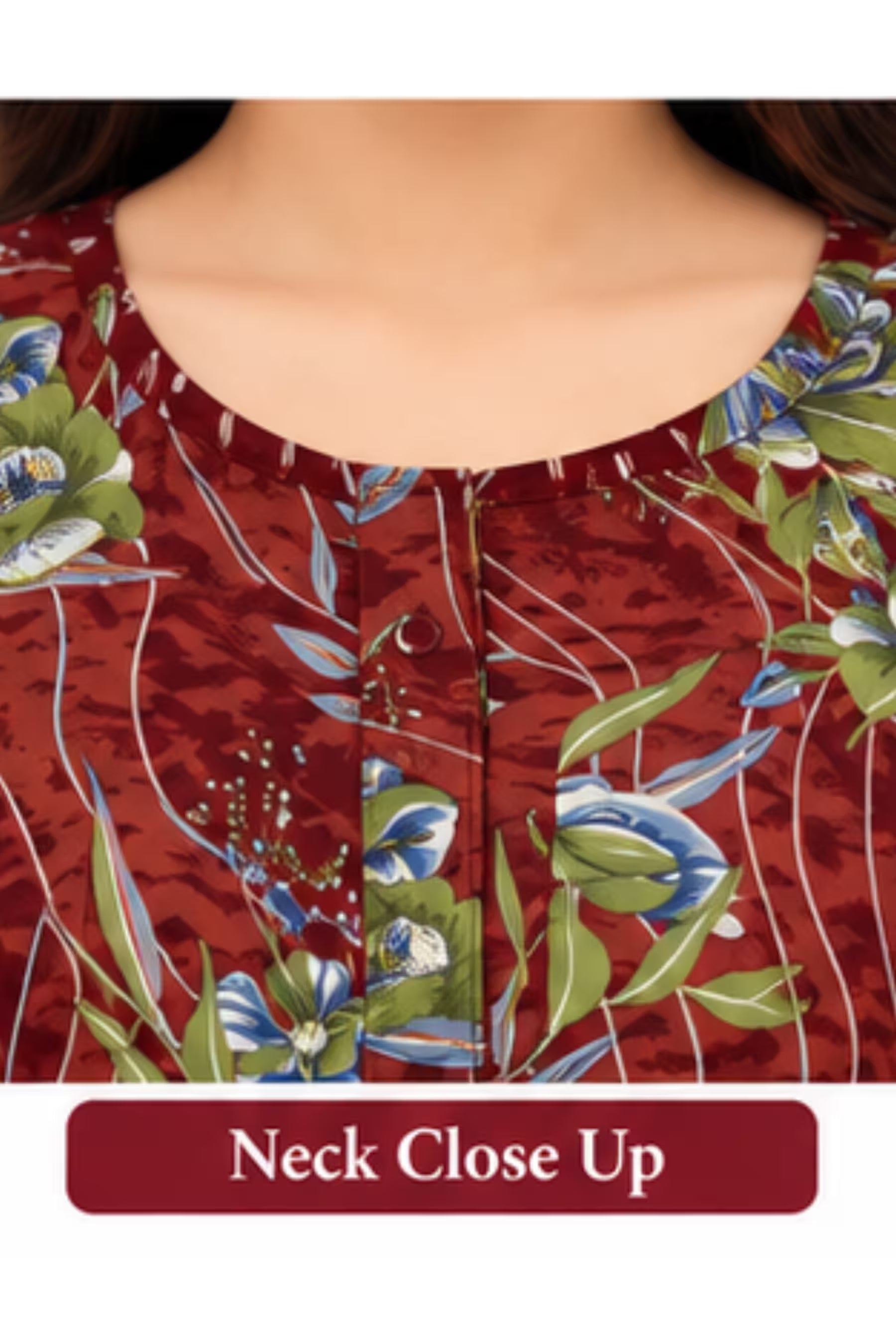 Pranjul 2004 Printed Cotton Nighty for Women – Maroon Floral Full Length Secondary image