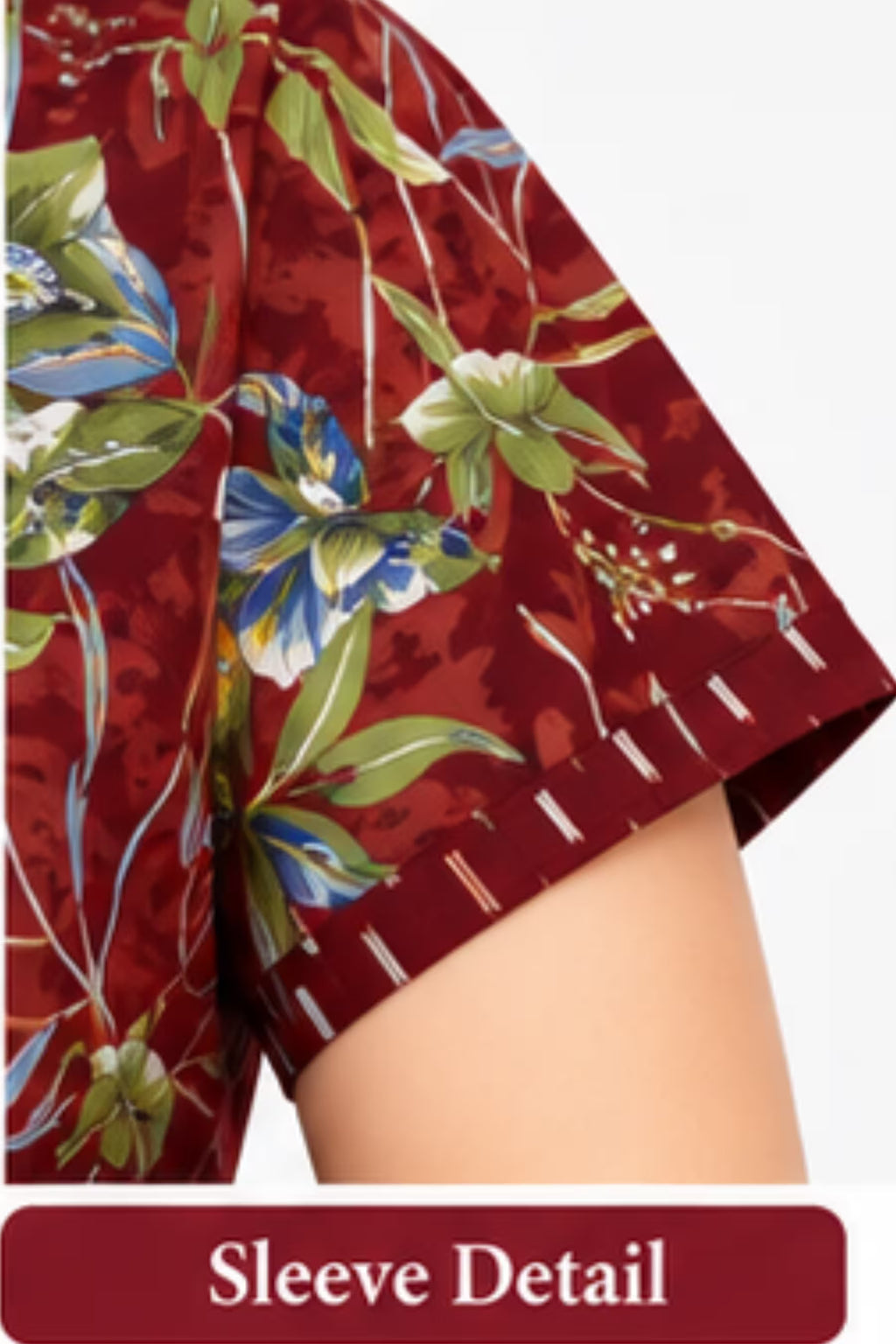 Sleeve Detail - Pranjul 2004 Printed Cotton Nighty for Women – Maroon Floral Full Length | Bavis Clothing