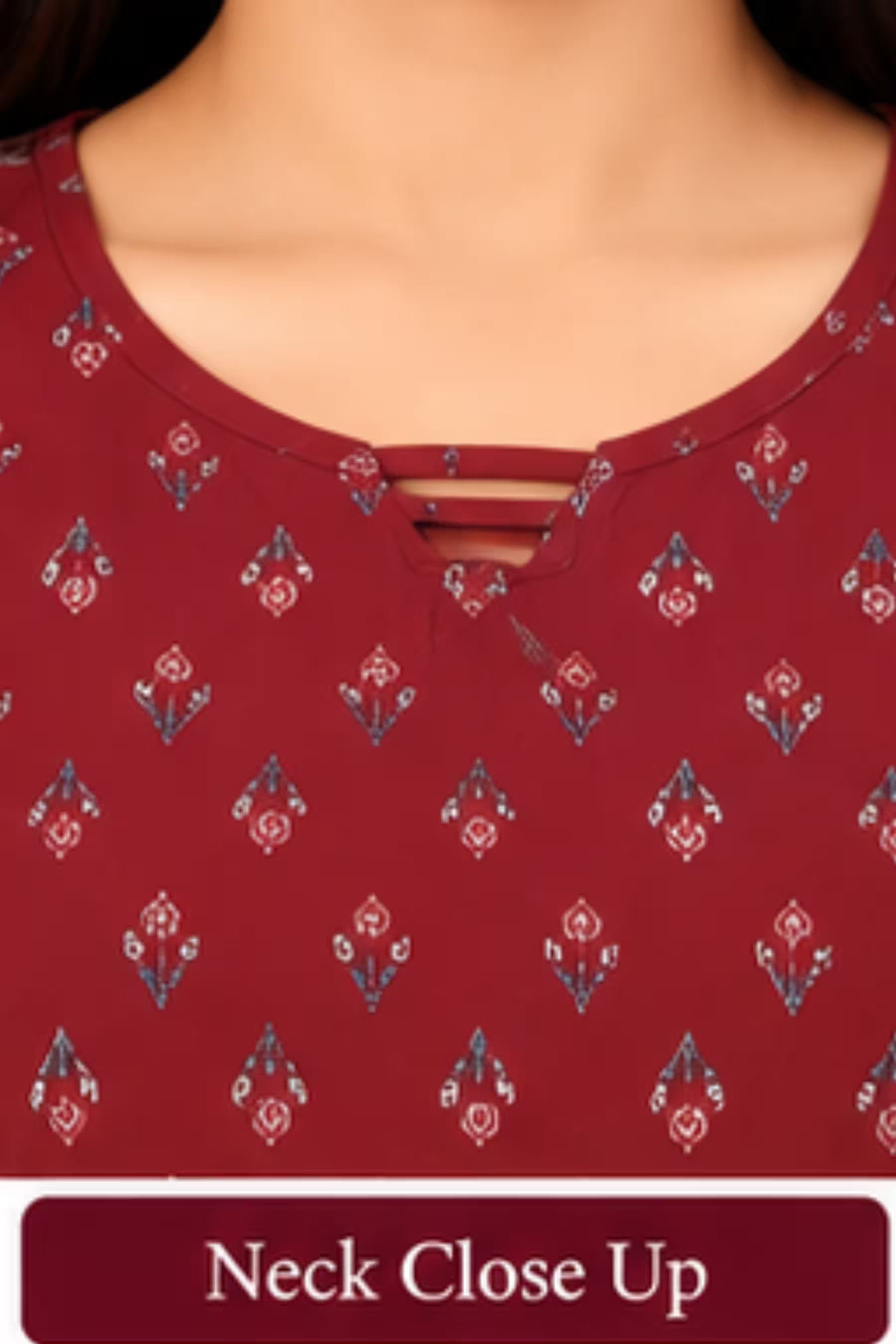 Pranjul 2014 Printed Nighty for Women – Maroon Floral Full Length Secondary image