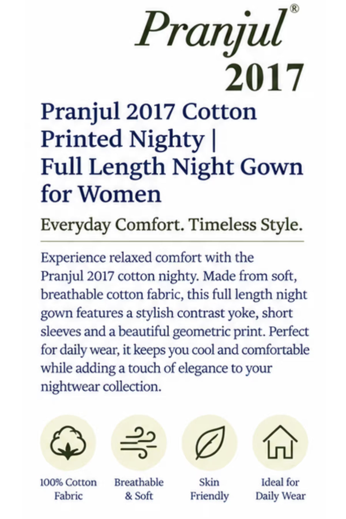 Product Detal - Pranjul 2017 Geometric Print Nighty for Women – Dark Teal Green Full Length | Bavis Clothing