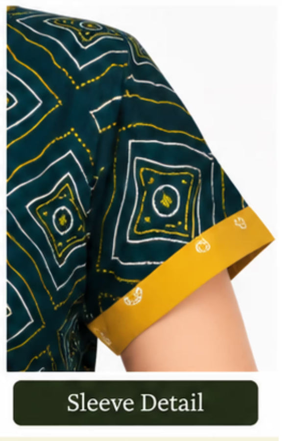 Sleeve Detail - Pranjul 2017 Geometric Print Nighty for Women – Dark Teal Green Full Length | Bavis Clothing