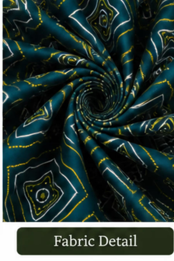 Fabric detail -Pranjul 2017 Geometric Print Nighty for Women – Dark Teal Green Full Length | Bavis Clothing