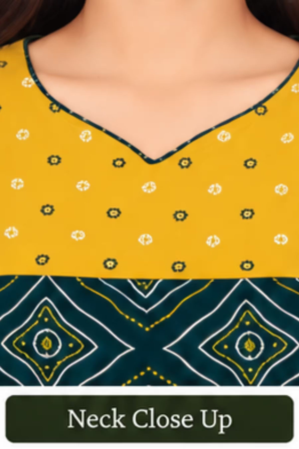 Neck Close Up -Pranjul 2017 Geometric Print Nighty for Women – Dark Teal Green Full Length | Bavis Clothing