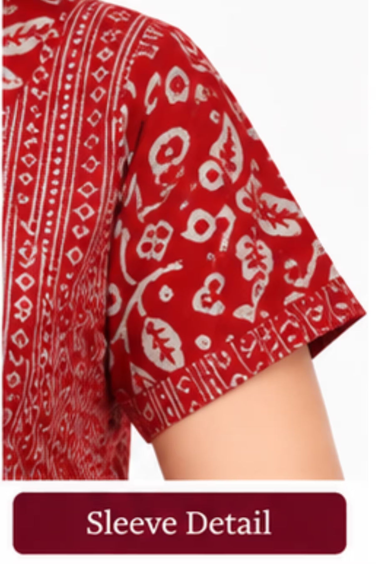 Sleeve Detail - Pranjul 2018 Printed Cotton Nighty for Women – Red Geometric Full Length | Bavis Clothing