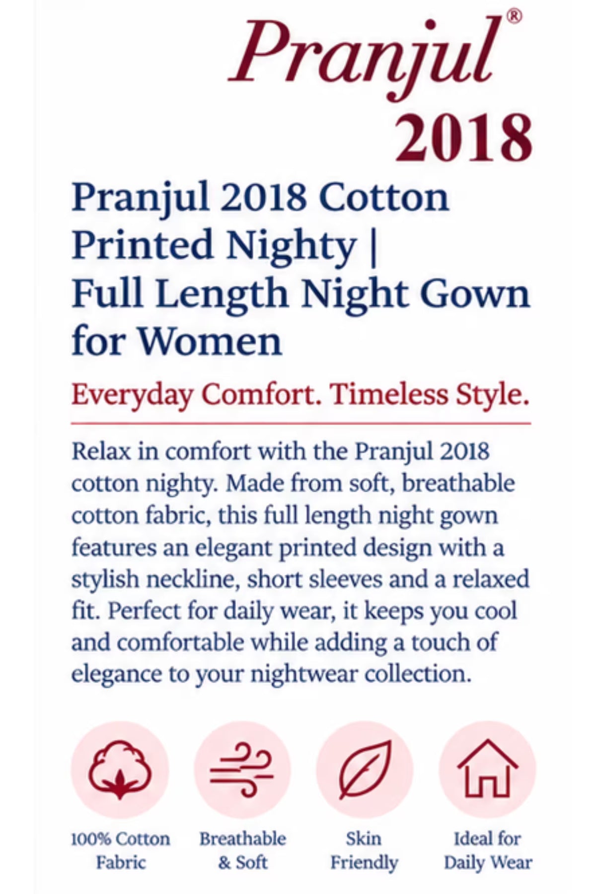 Product Detail - Pranjul 2018 Printed Cotton Nighty for Women – Red Geometric Full Length | Bavis Clothing
