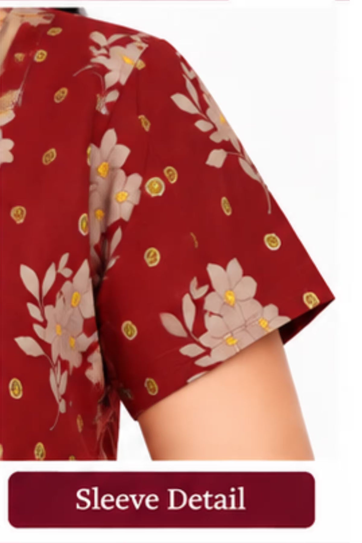 Sleeve Detail - Pranjul 2019 Floral Printed Cotton Nighty for Women – Maroon Full Length | Bavis Clothing