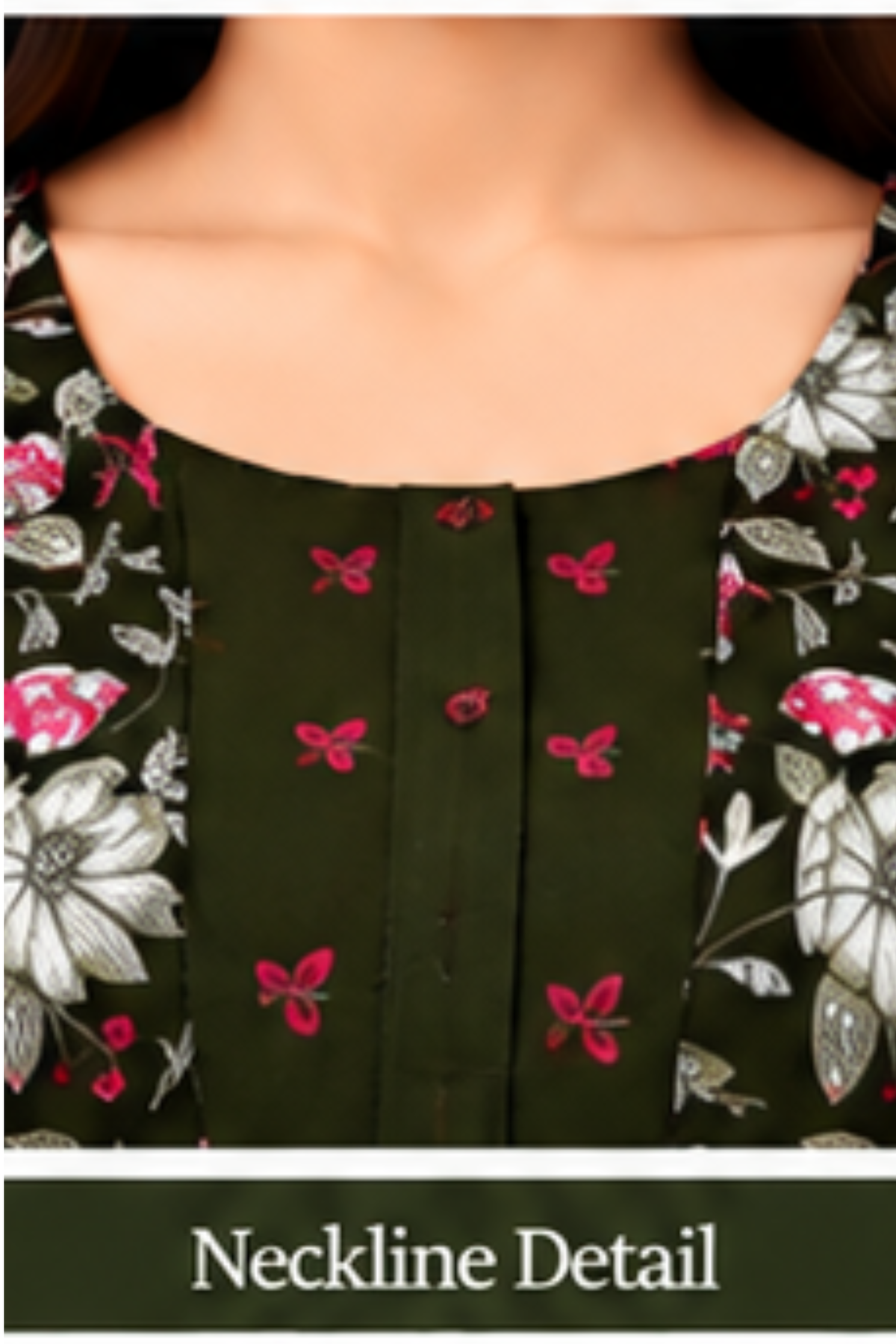 Neckline Detail - Pranjul 2074 Black Floral Printed Nighty for Women – Full Length Nightgown | Bavis Clothing