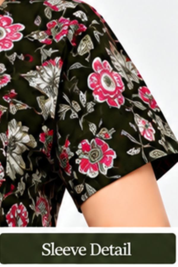 Sleeve Detail - Pranjul 2074 Black Floral Printed Nighty for Women – Full Length Nightgown | Bavis Clothing