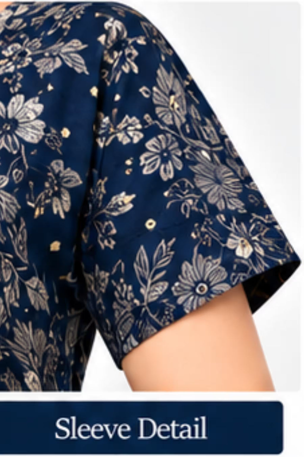 Sleeve Detail - Pranjul 2076 Navy Blue Floral Printed Nighty for Women – Full Length Nightgown | Bavis Clothing
