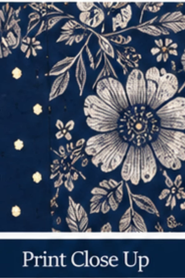 Print Close Up - Pranjul 2076 Navy Blue Floral Printed Nighty for Women – Full Length Nightgown | Bavis Clothing