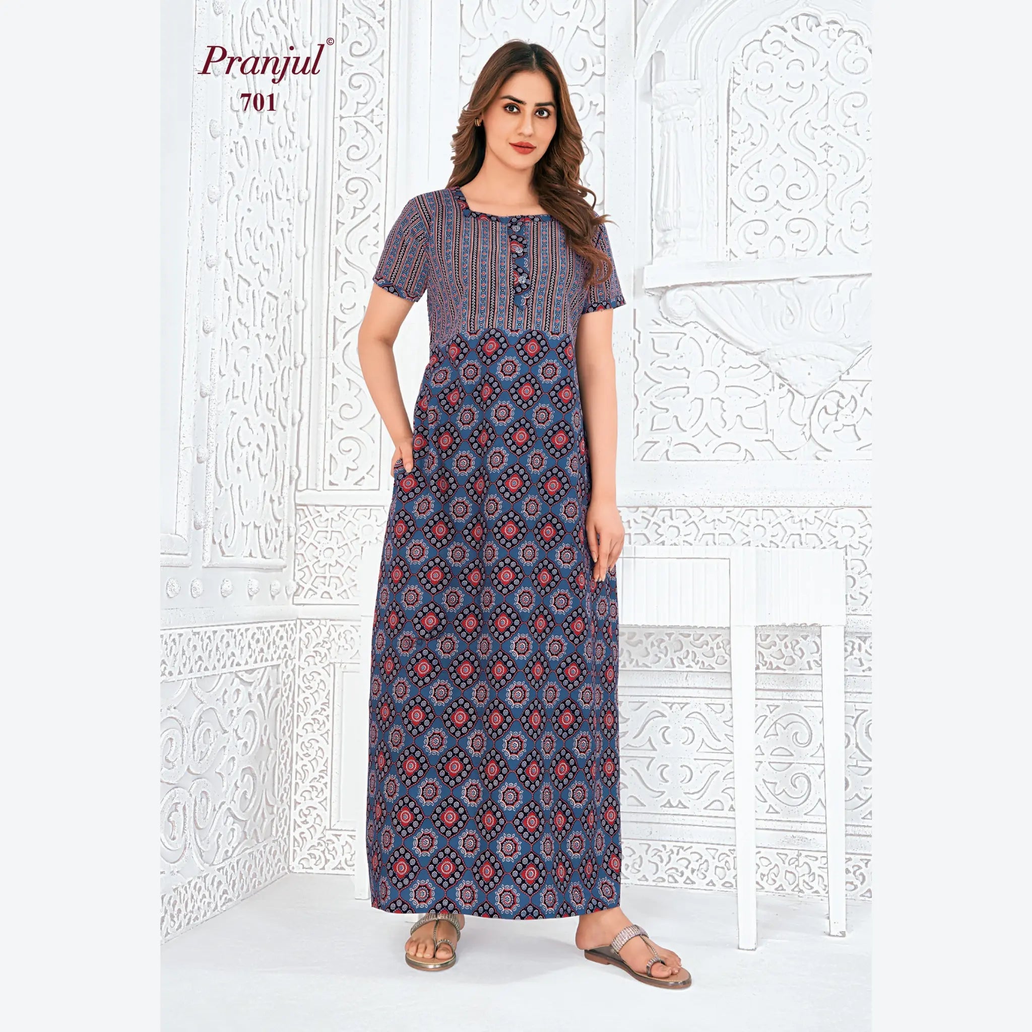 Pranjul Brand Pure Cotton Long Nighties P701