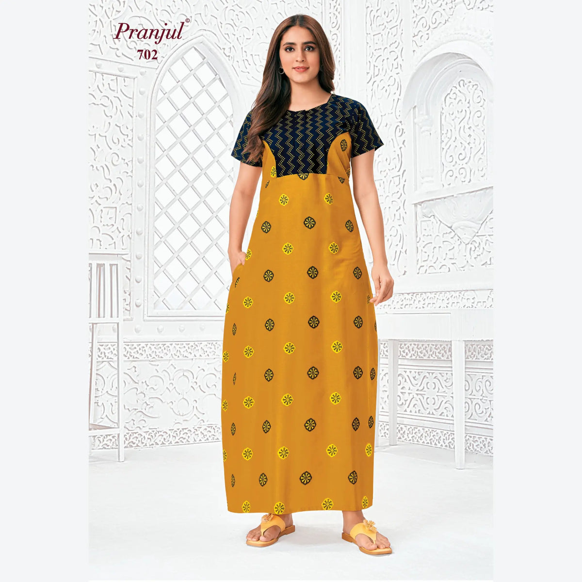 Pranjul Brand Pure Cotton Long Nighties P702