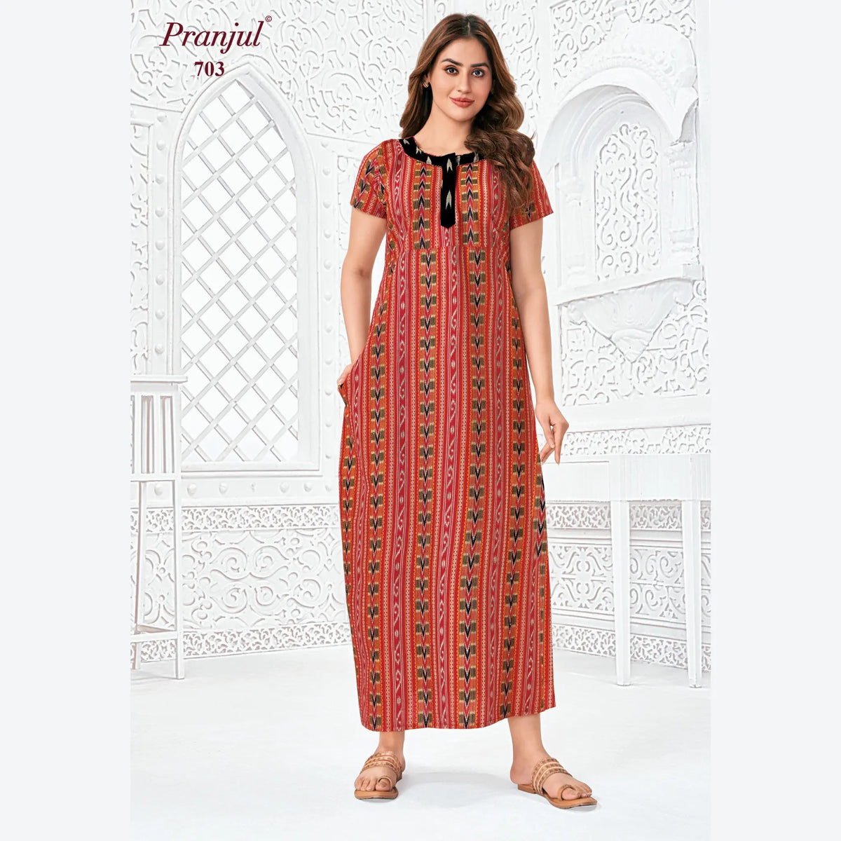Pranjul Brand Pure Cotton Long Nighties P703 Main image