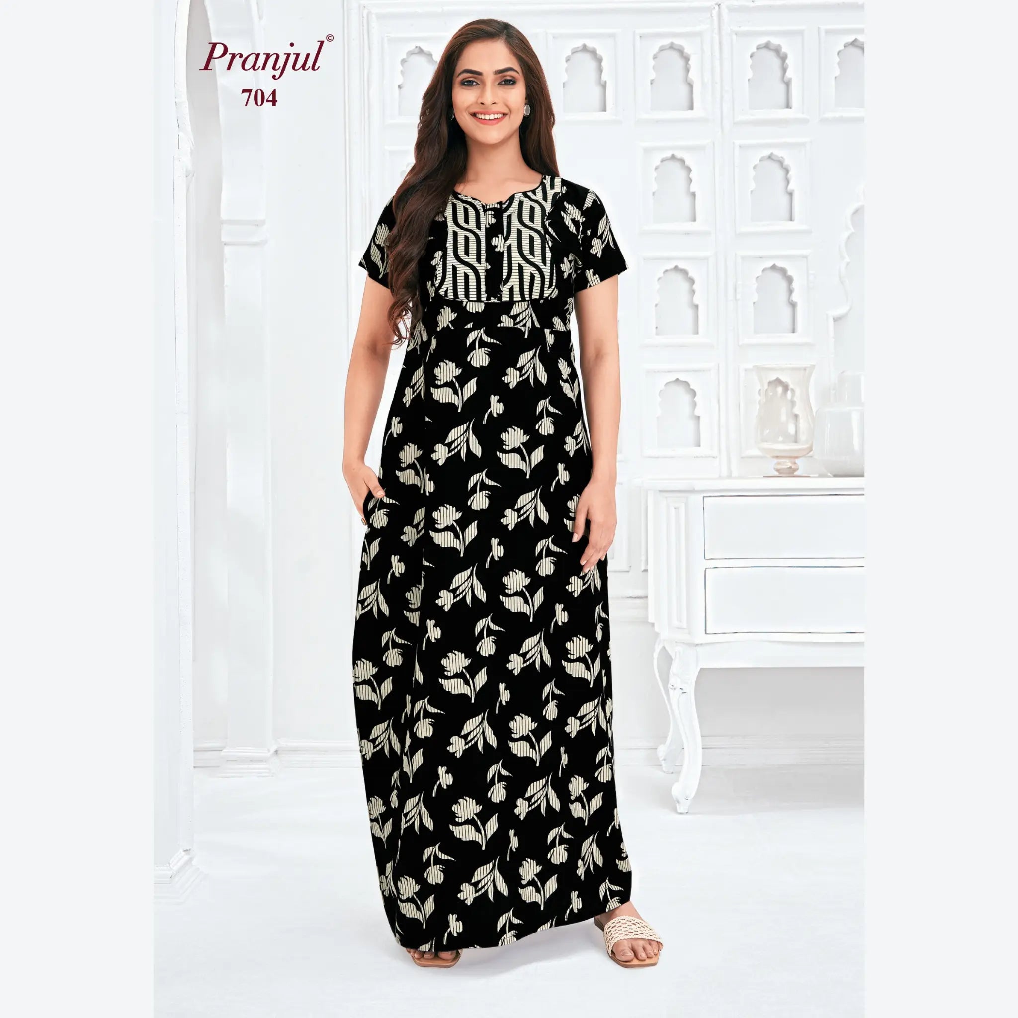 Pranjul Brand Pure Cotton Long Nighties P704
