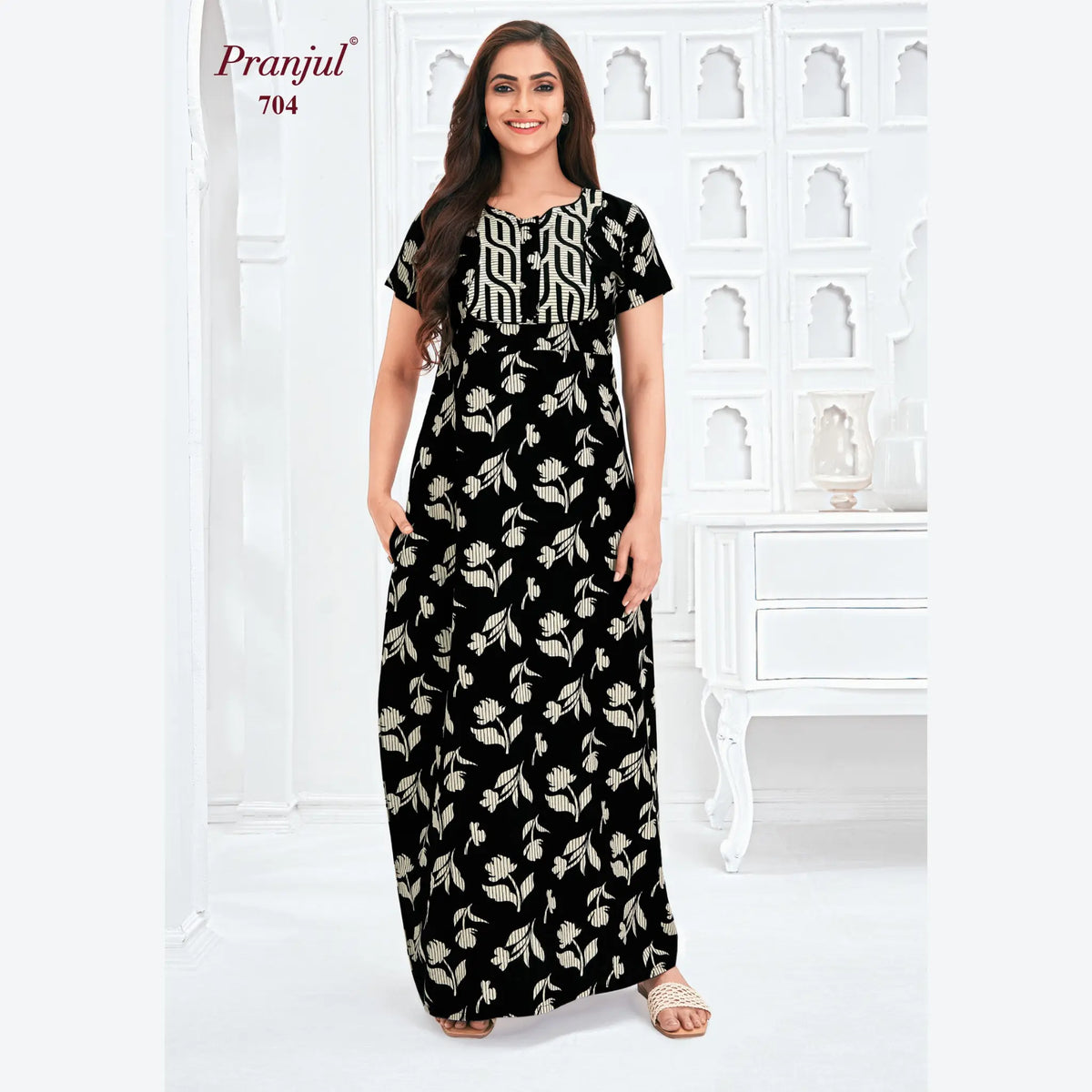 Pranjul Brand Pure Cotton Long Nighties P704 Main image