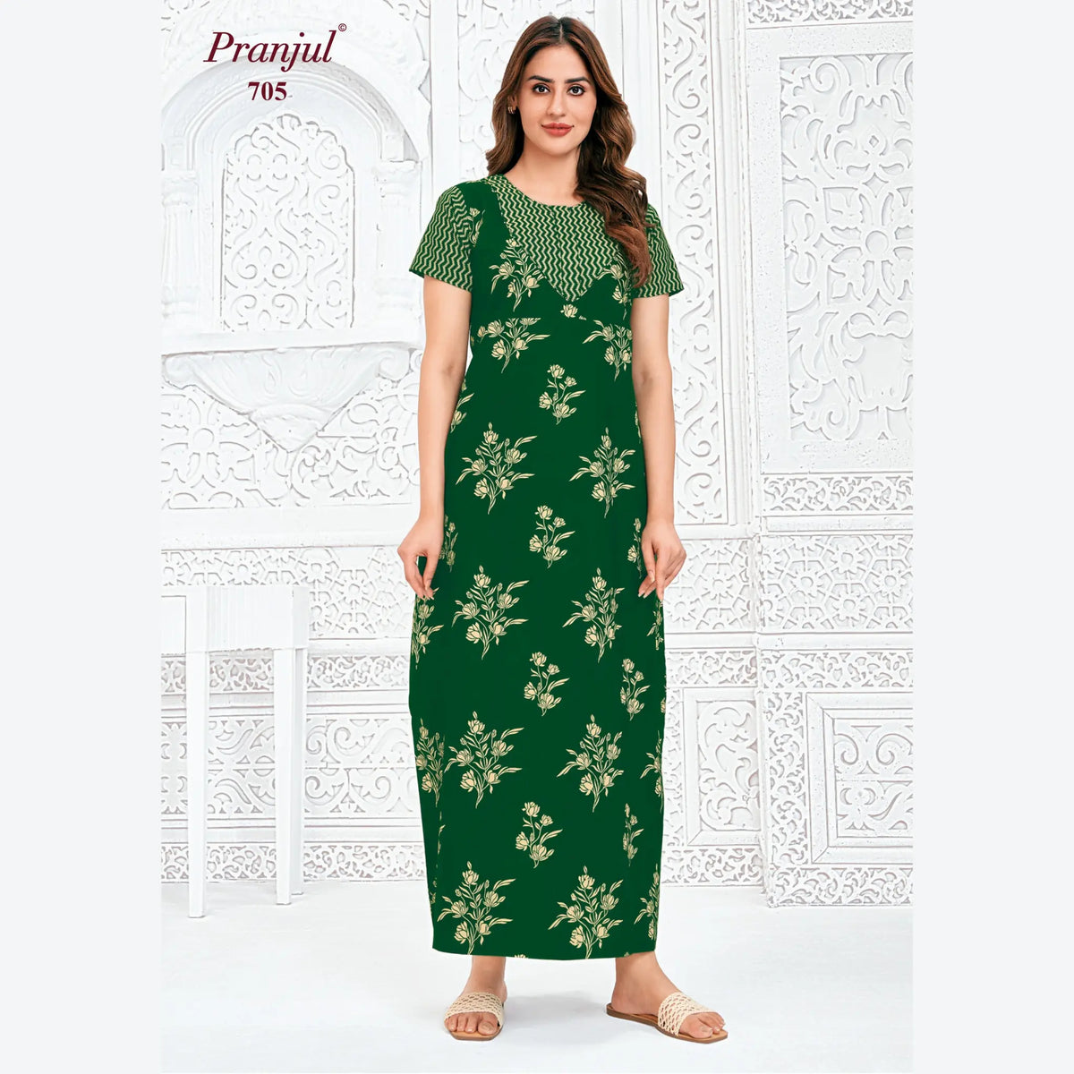 Pranjul Brand Pure Cotton Long Nighties P705 Main image