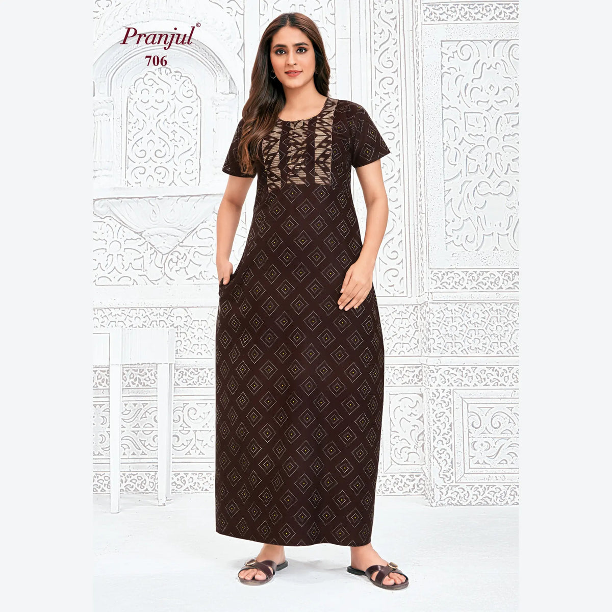 Pranjul Brand Pure Cotton Long Nighties P706 Main image