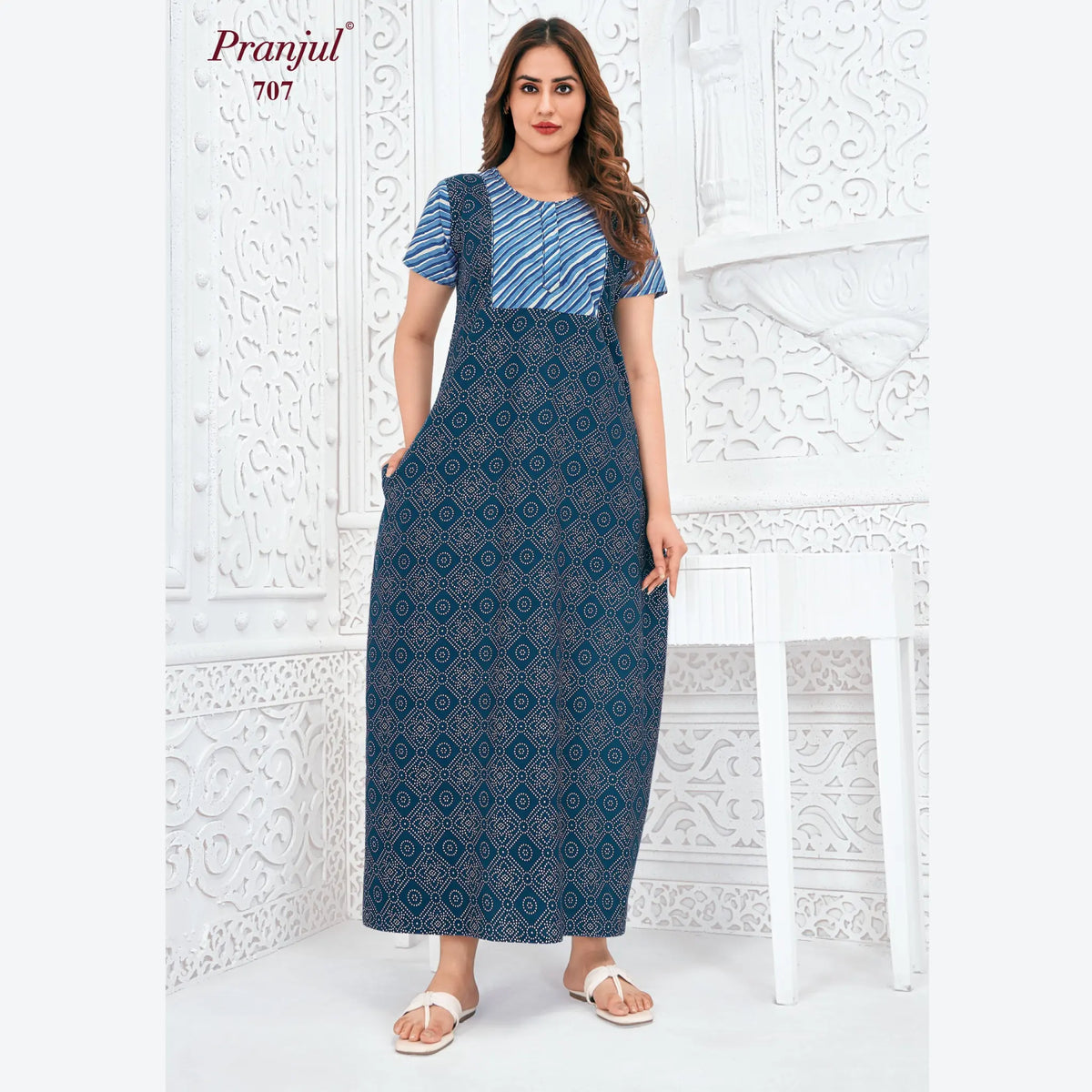 Pranjul Brand Pure Cotton Long Nighties P707 Main image