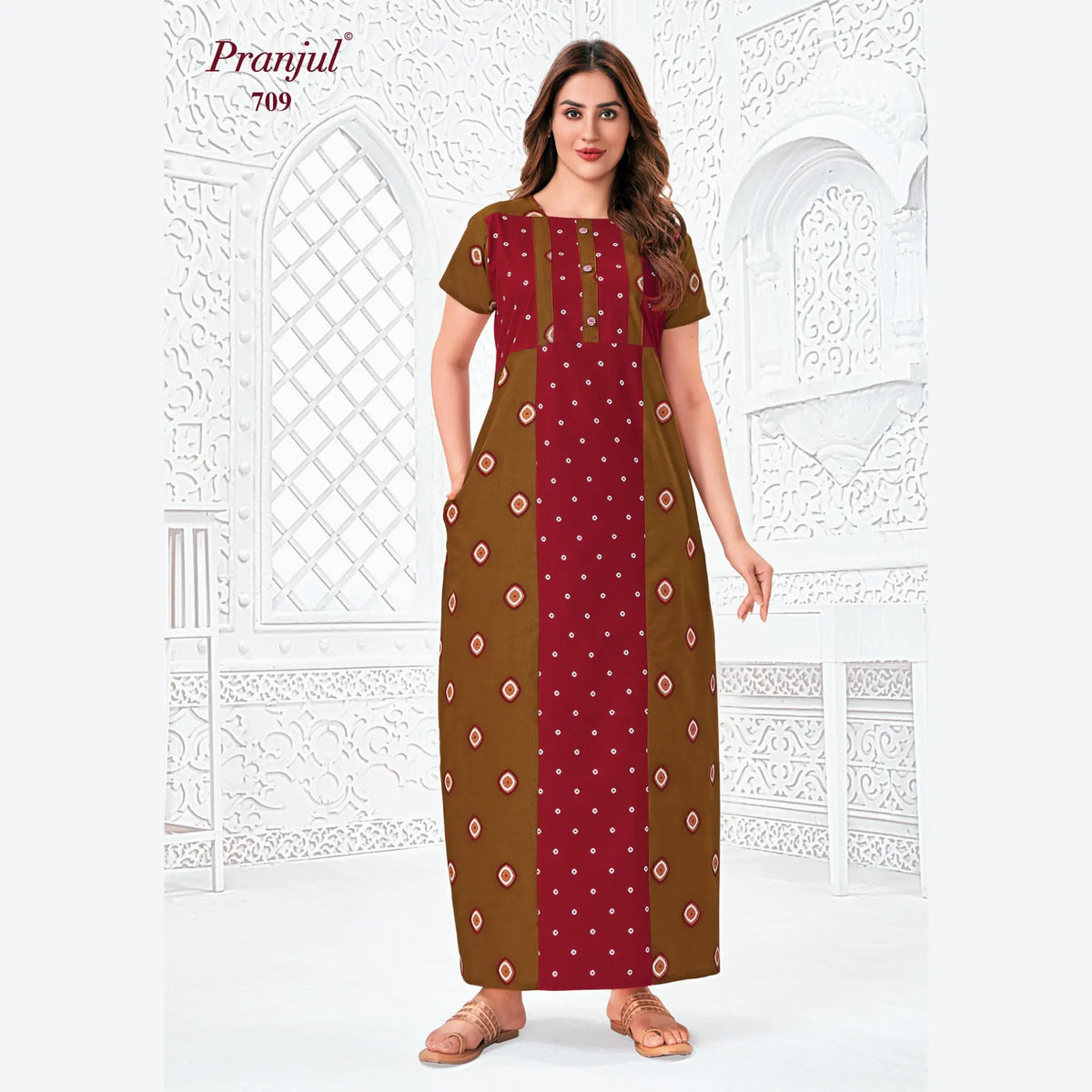 Pranjul Brand Pure Cotton Long Nighties P709 Main image