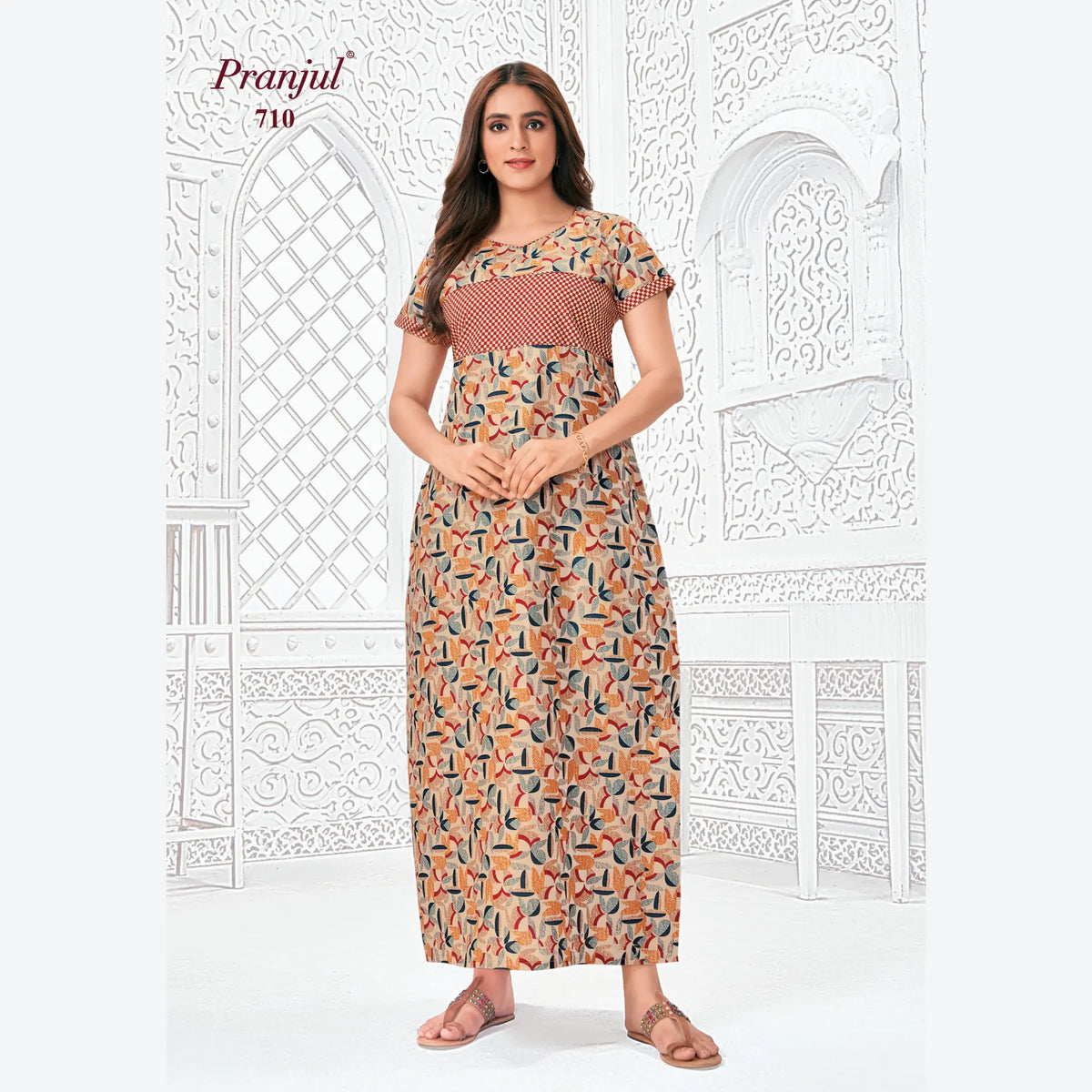 Pranjul Brand Pure Cotton Long Nighties P710