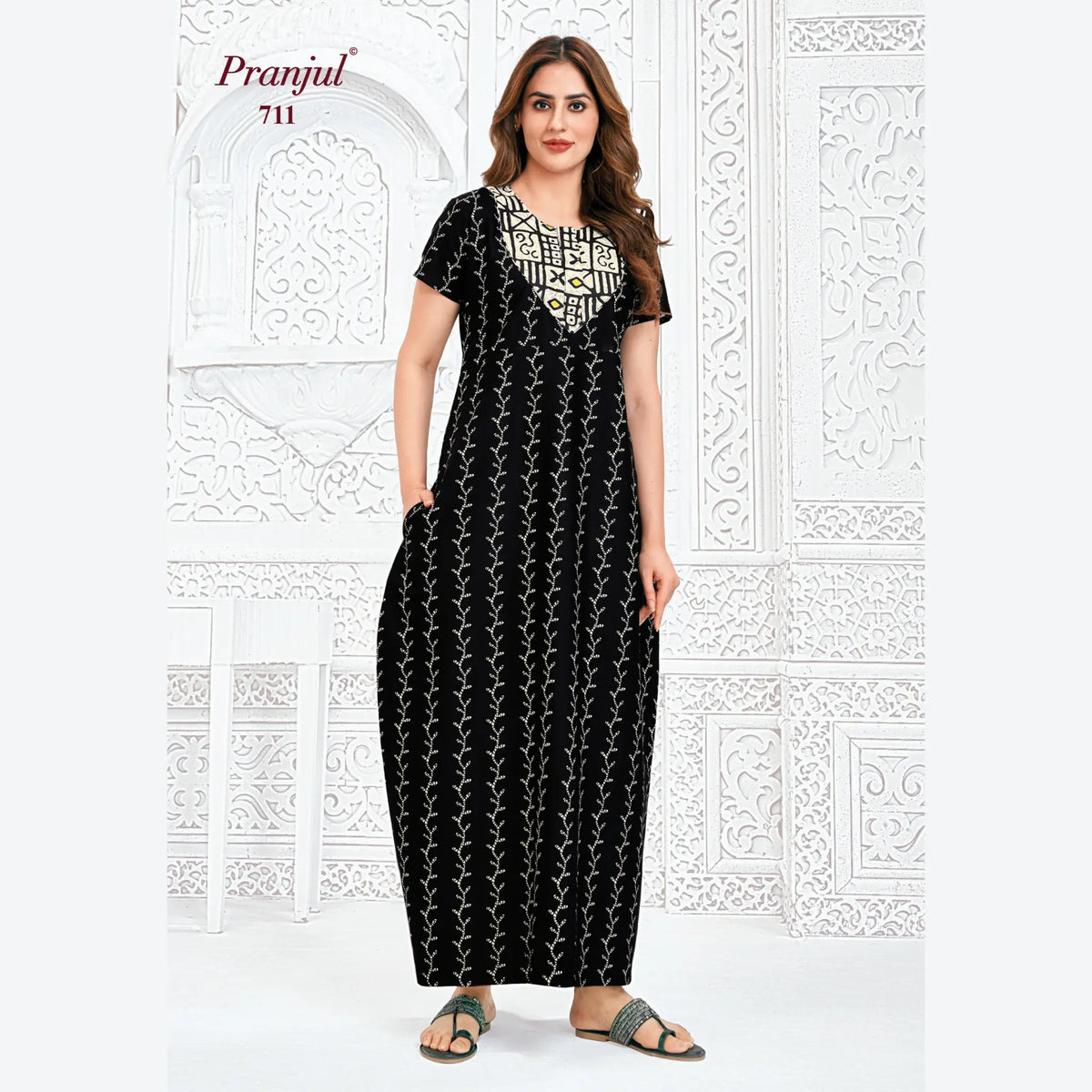 Pranjul Brand Pure Cotton Long Nighties P711